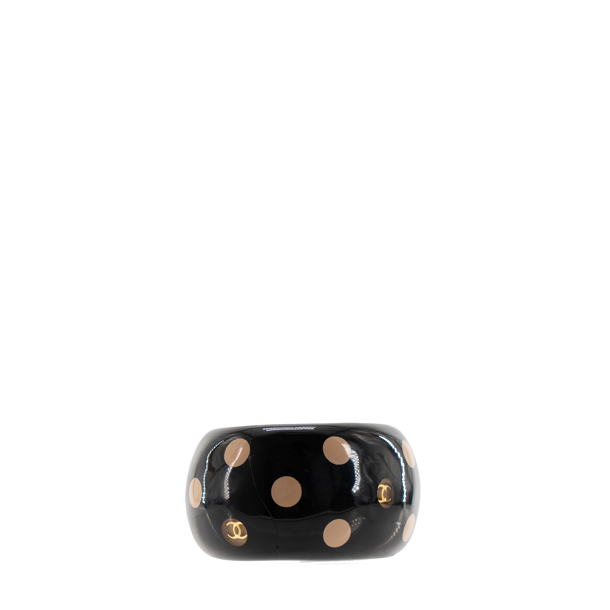 CHANEL - Manchette Chanel en résine noire à pois