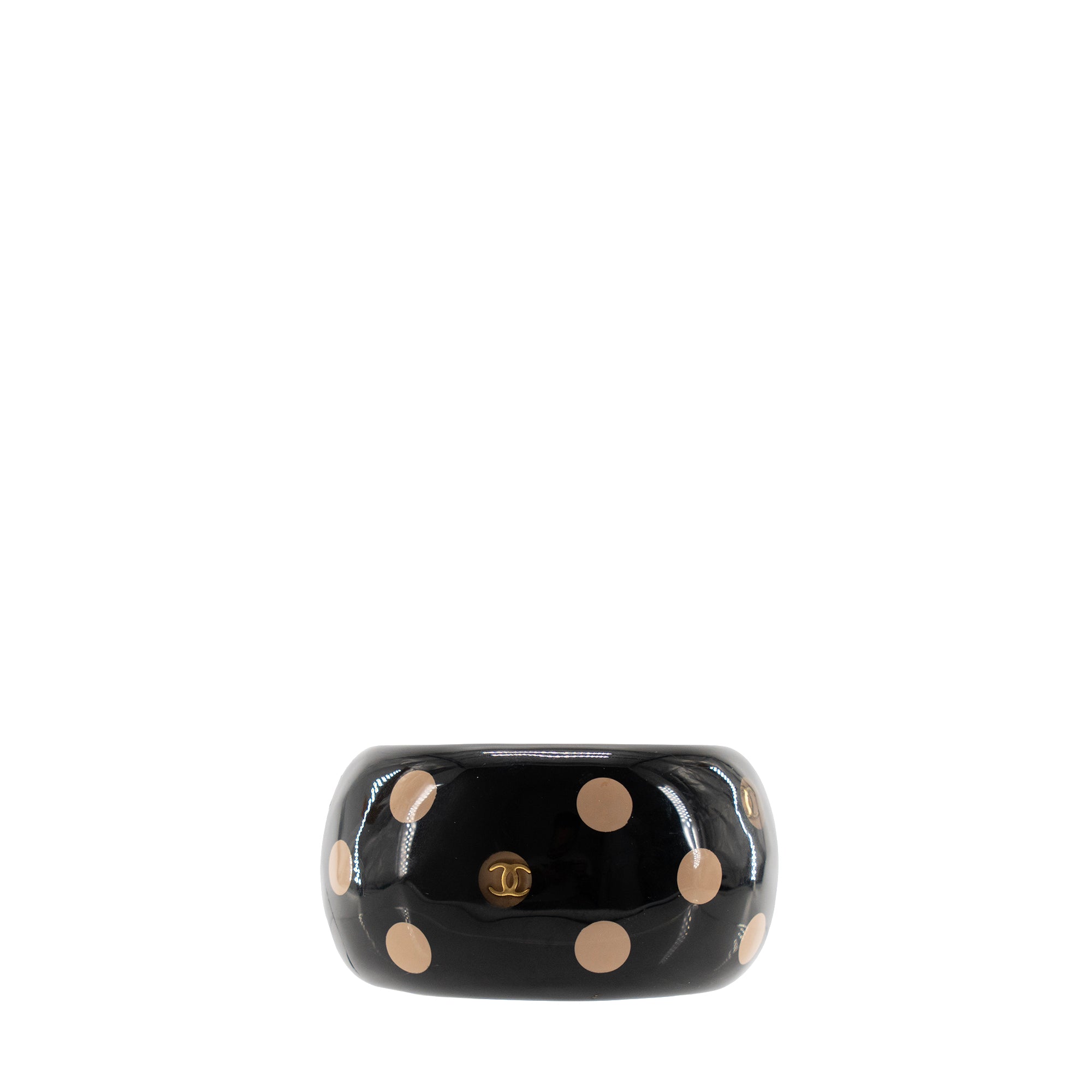 CHANEL - Manchette Chanel en résine noire à pois