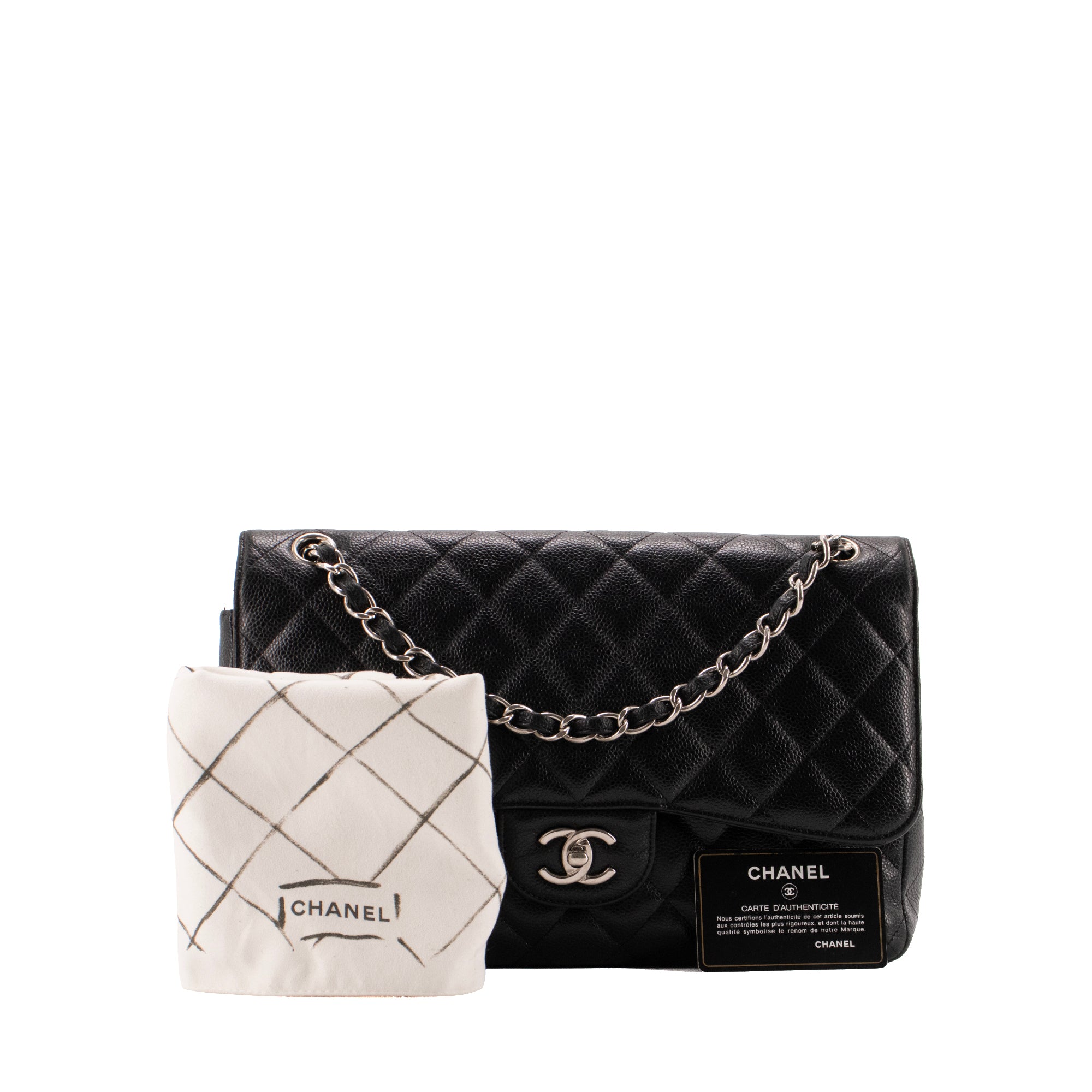 CHANEL - Sac à bandoulière Classique/Timeless Jumbo Chanel en cuir grainé noir