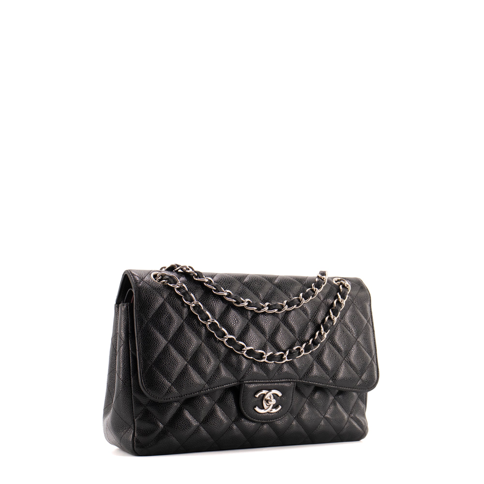 CHANEL - Sac à bandoulière Classique/Timeless Jumbo Chanel en cuir grainé noir