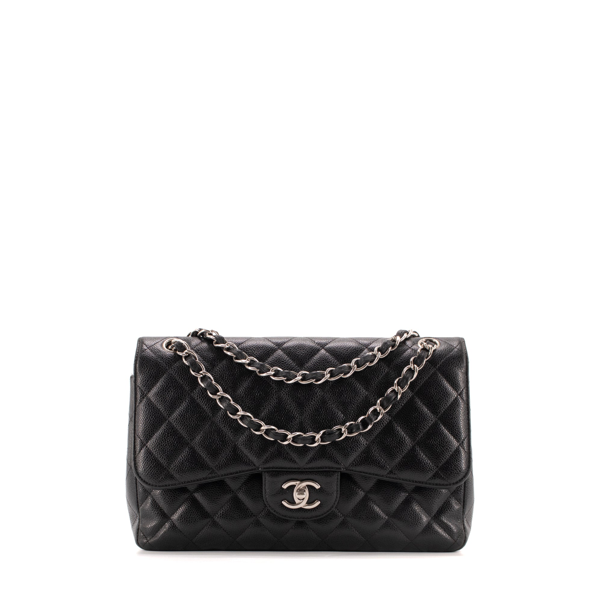CHANEL - Sac à bandoulière Classique/Timeless Jumbo Chanel en cuir grainé noir