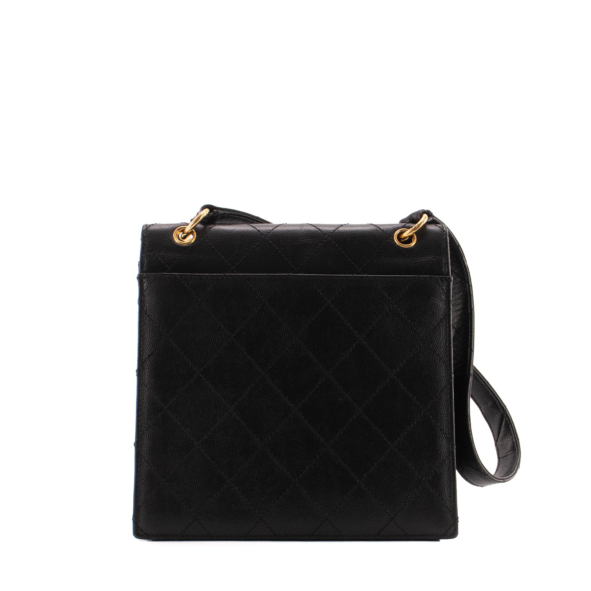 CHANEL - Sac à épaule Box Flap Chanel en cuir caviar noir vintage