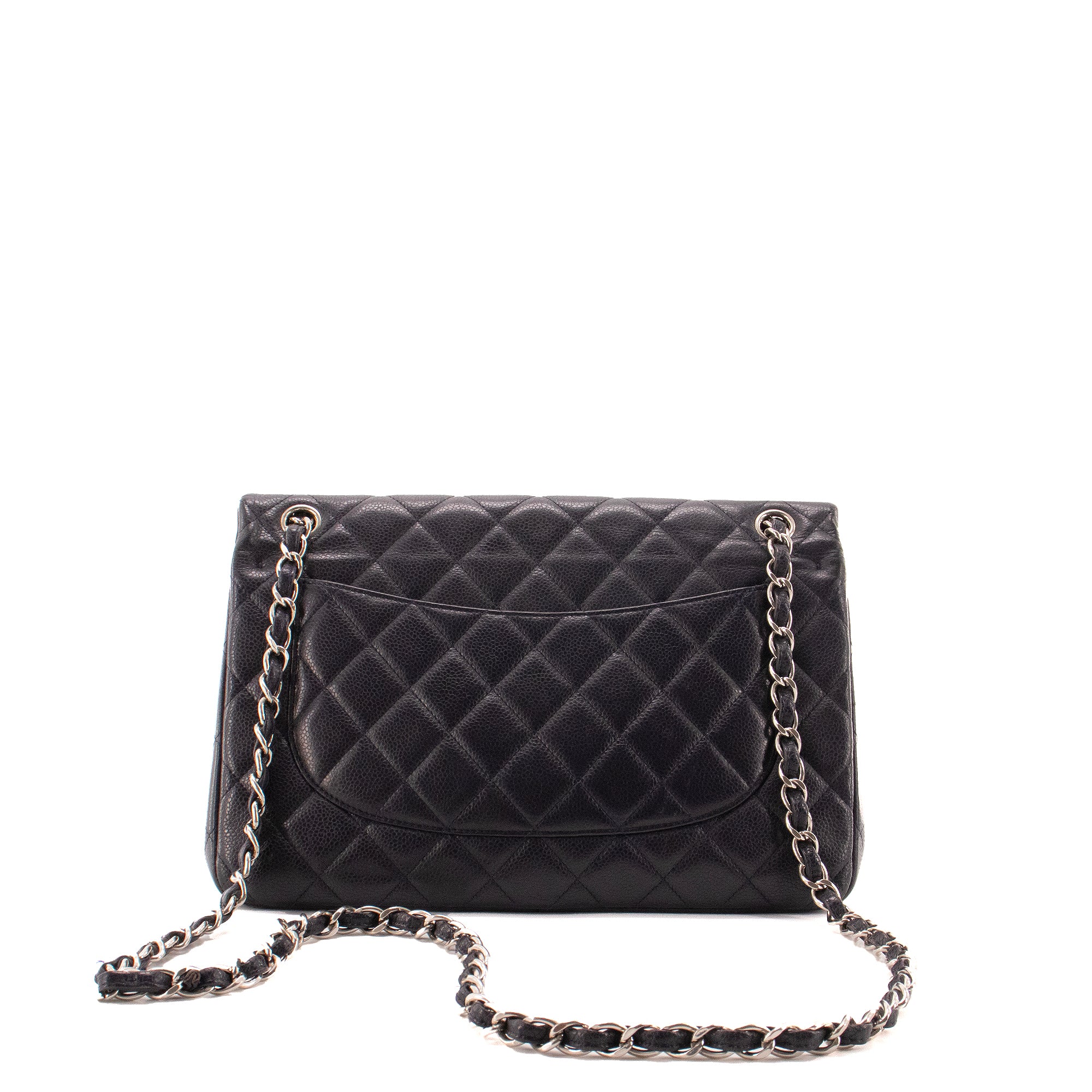 CHANEL - Sac à main Classique/Timeless Jumbo Chanel en cuir caviar bleu marine