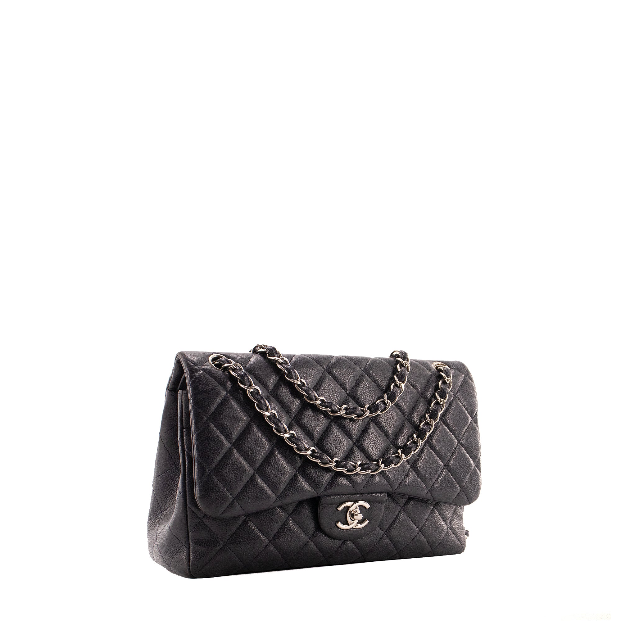 CHANEL - Sac à main Classique/Timeless Jumbo Chanel en cuir caviar bleu marine