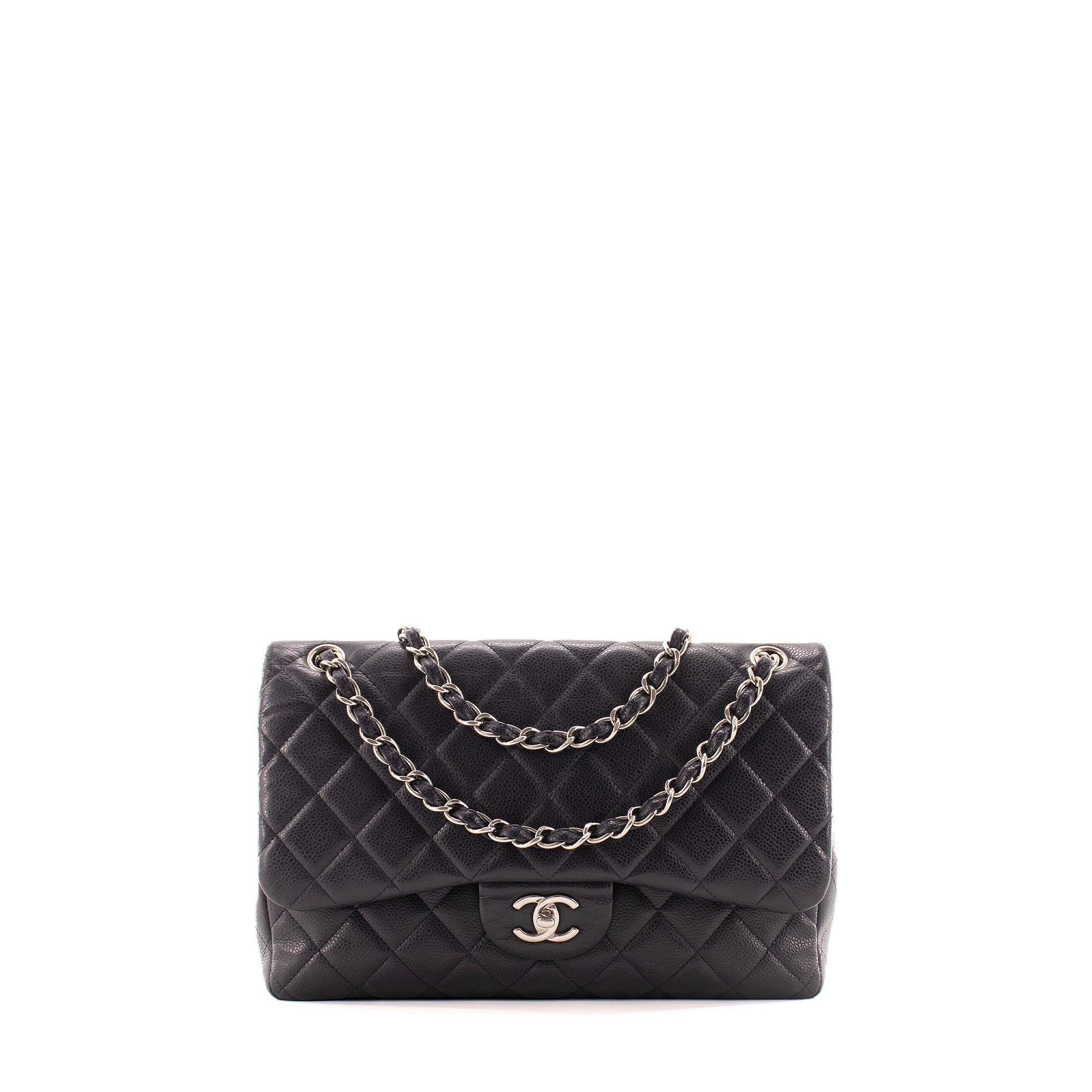 CHANEL - Sac à main Classique/Timeless Jumbo Chanel en cuir caviar bleu marine