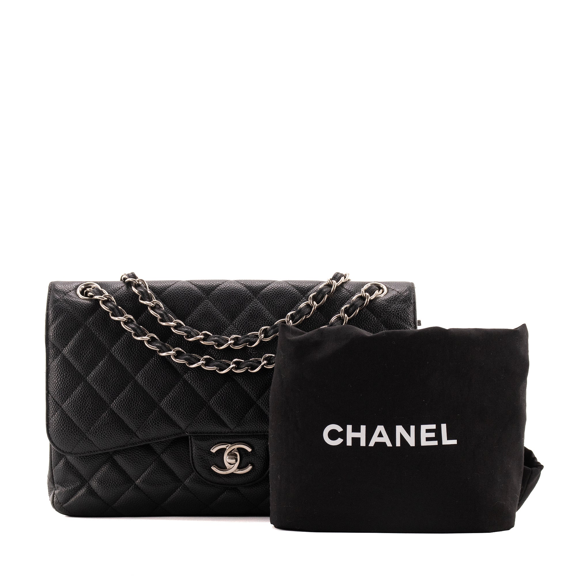 CHANEL - Sac à main Classique/Timeless Jumbo Chanel en cuir caviar noir