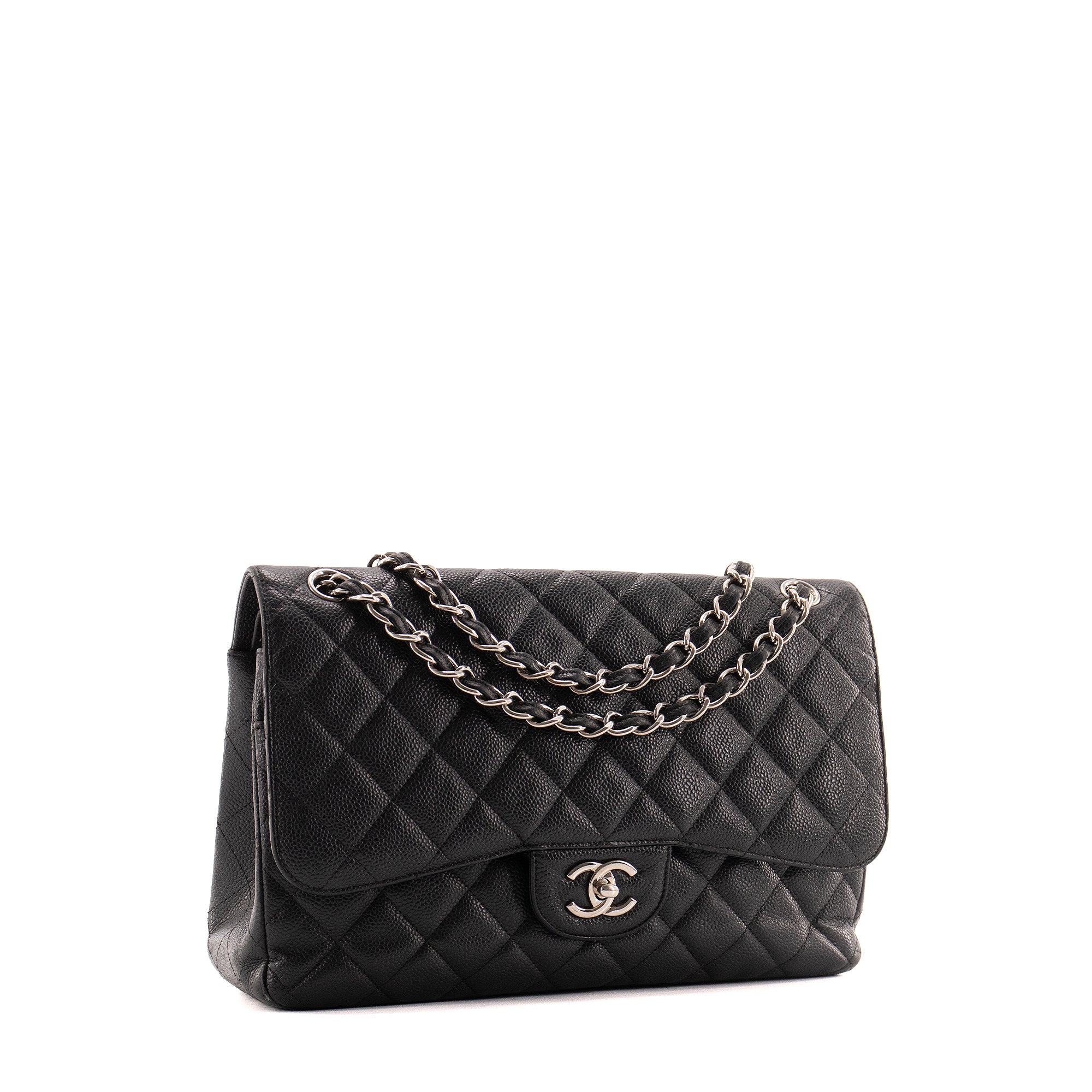 CHANEL - Sac à main Classique/Timeless Jumbo Chanel en cuir caviar noir