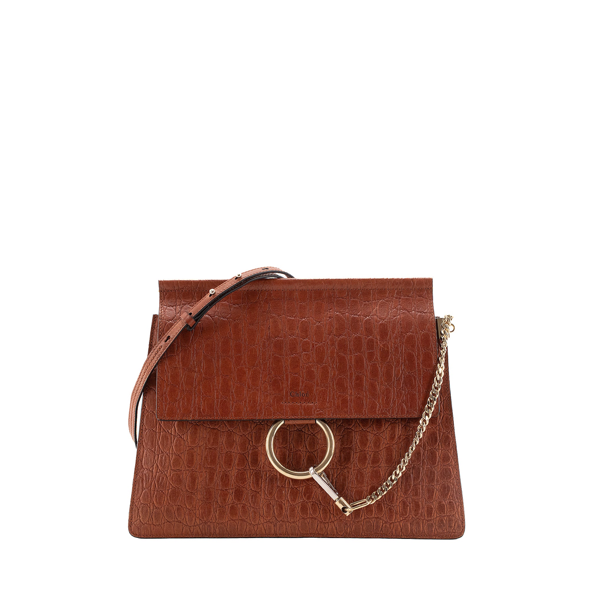 CHLOÉ - Chloé Faye shoulder bag in brown croc-embossed leather