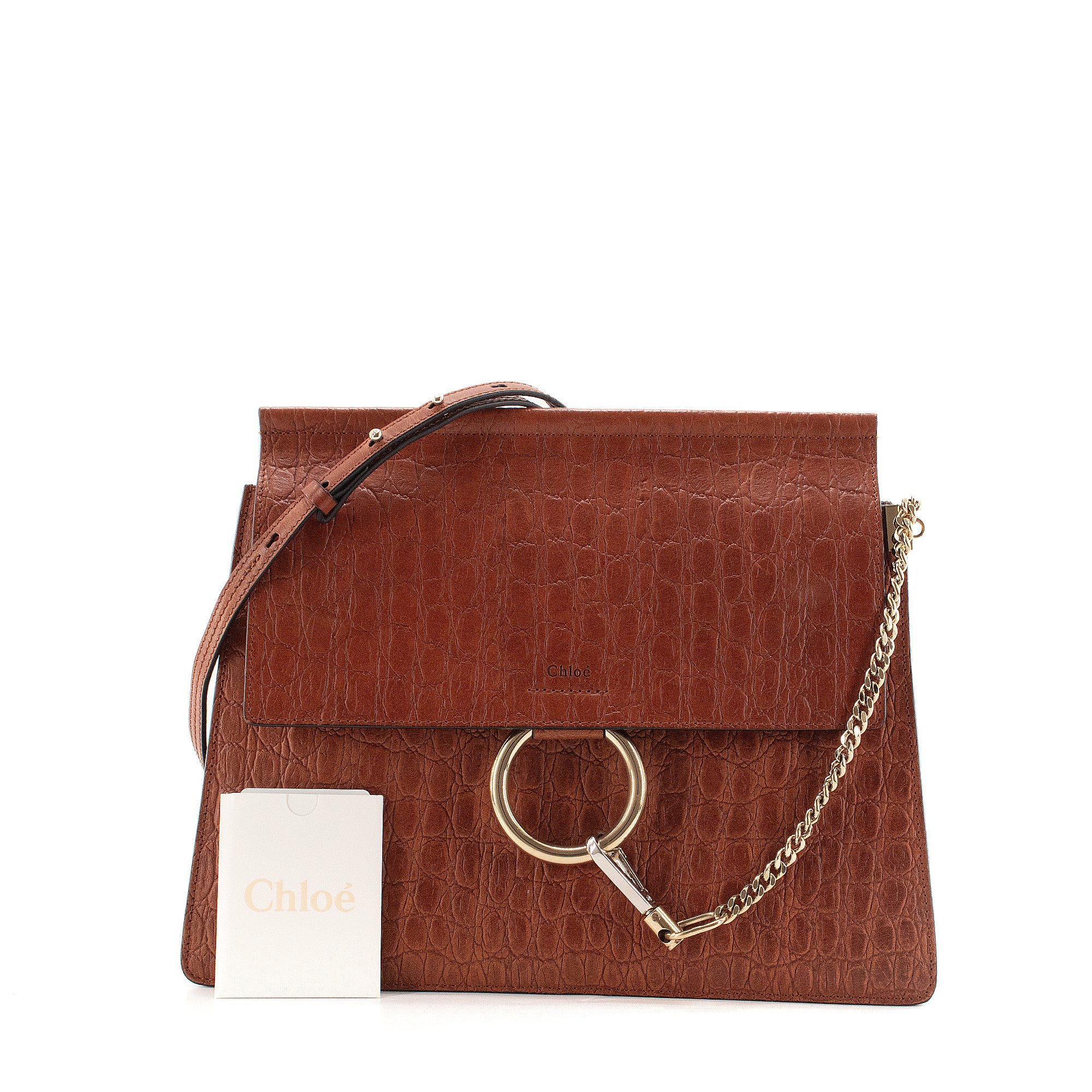 CHLOÉ - Chloé Faye shoulder bag in brown croc-embossed leather