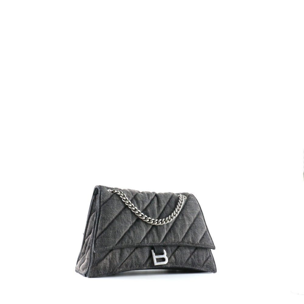 BALENCIAGA - Crush medium shoulder bag in anthracite gray denim