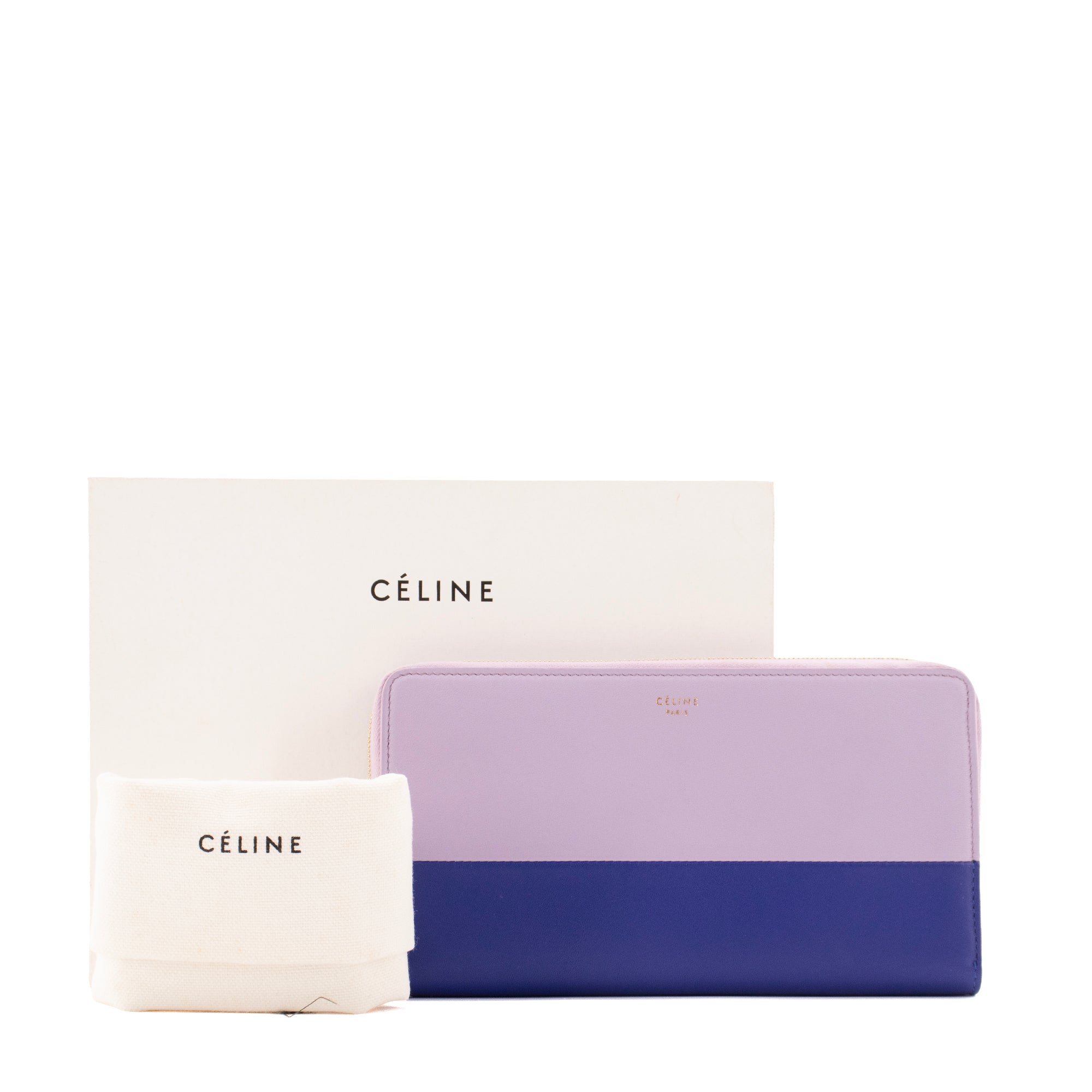 CELINE - Portefeuille large Celine en cuir lisse violet et bleu