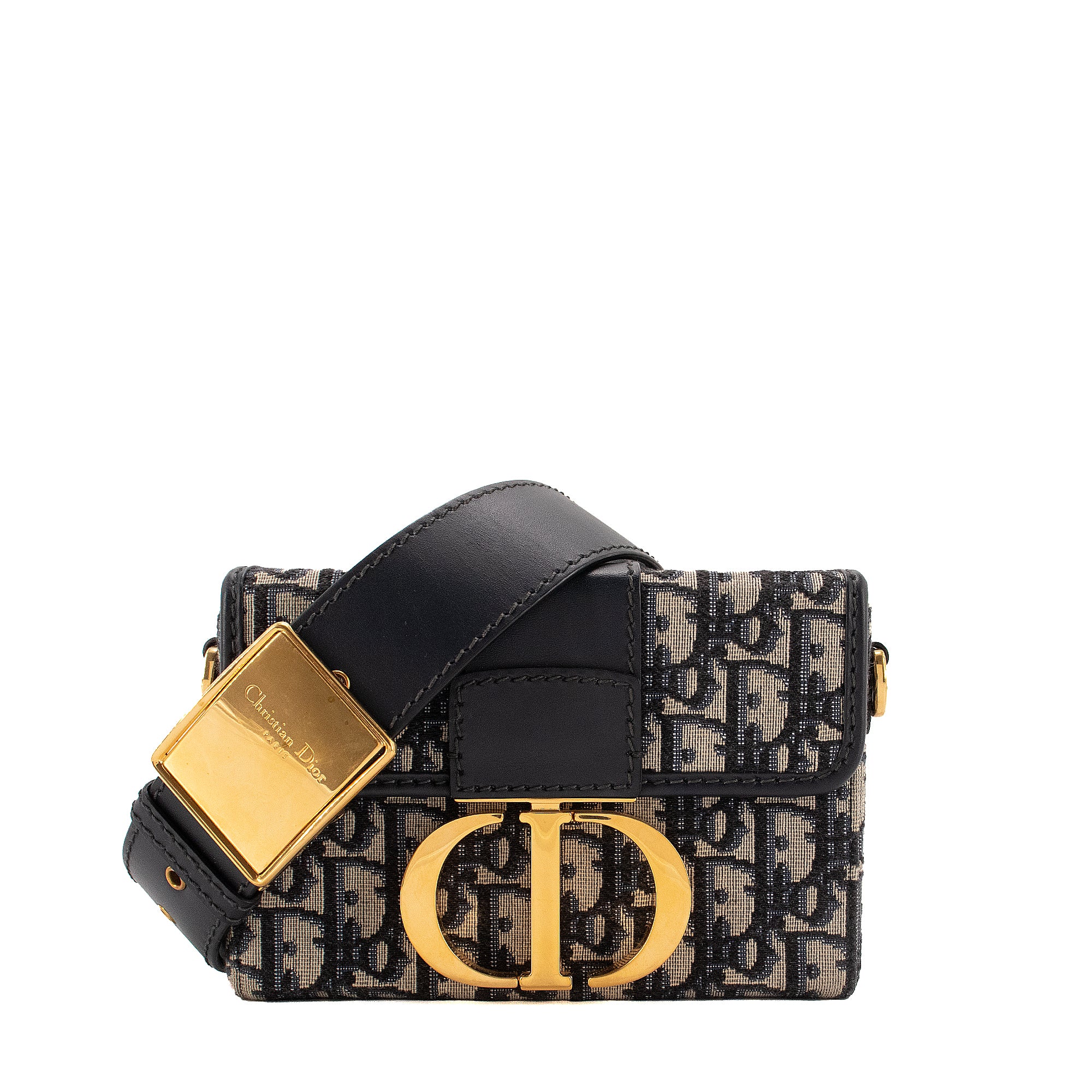 DIOR - Sac à bandoulière 30 Montaigne Box Dior en toile et cuir bleu marine