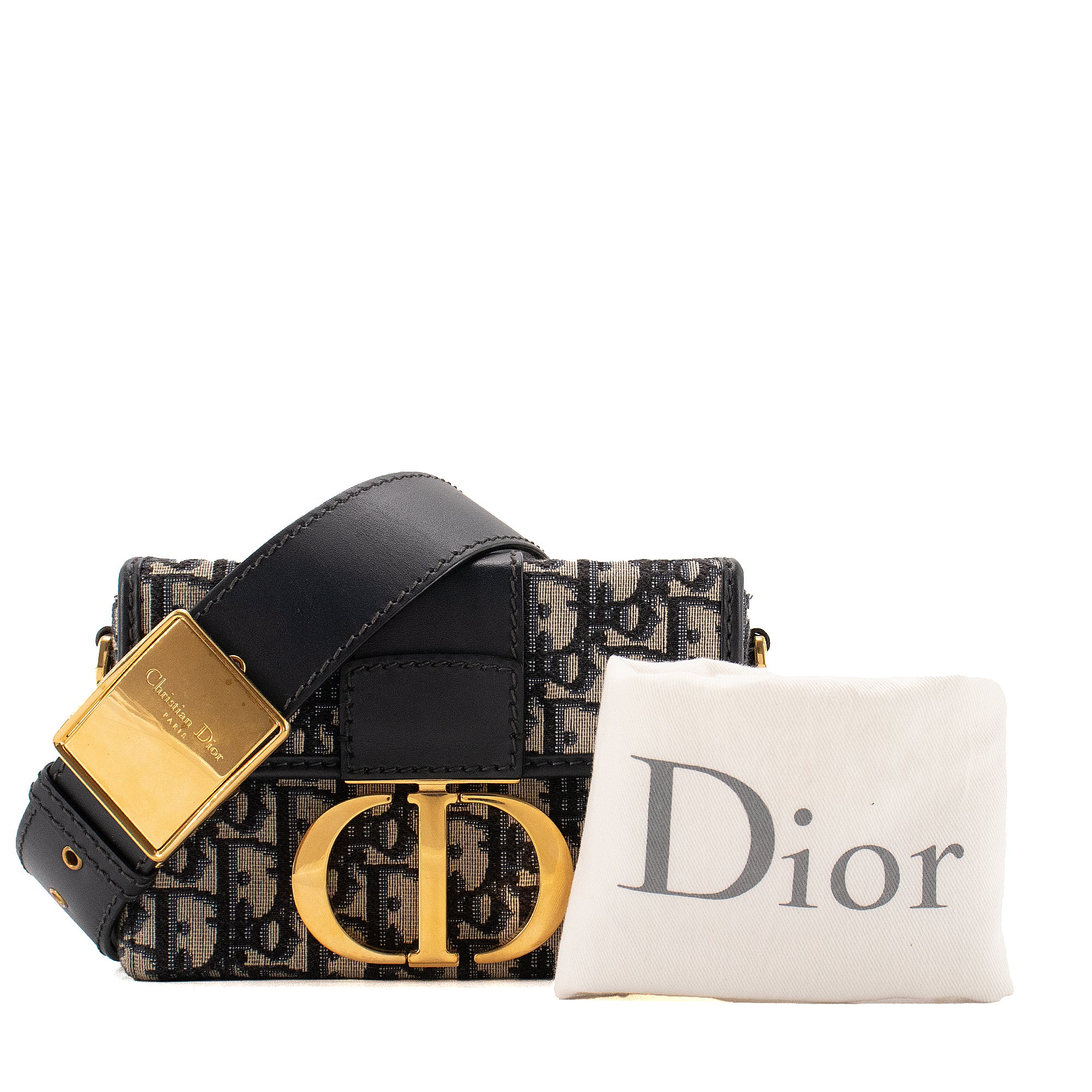 DIOR - Sac à bandoulière 30 Montaigne Box Dior en toile et cuir bleu marine