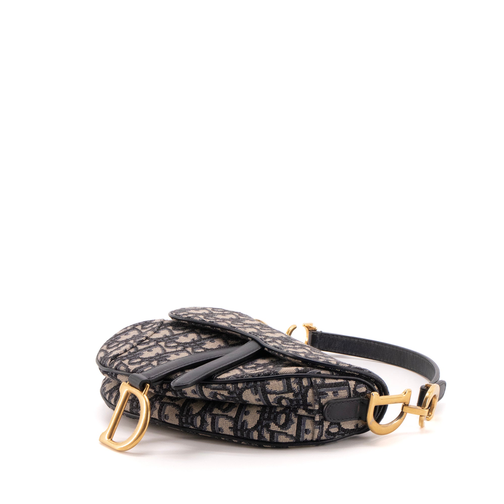 DIOR - Sac à main Saddle mini Dior en toile et cuir bleu marine