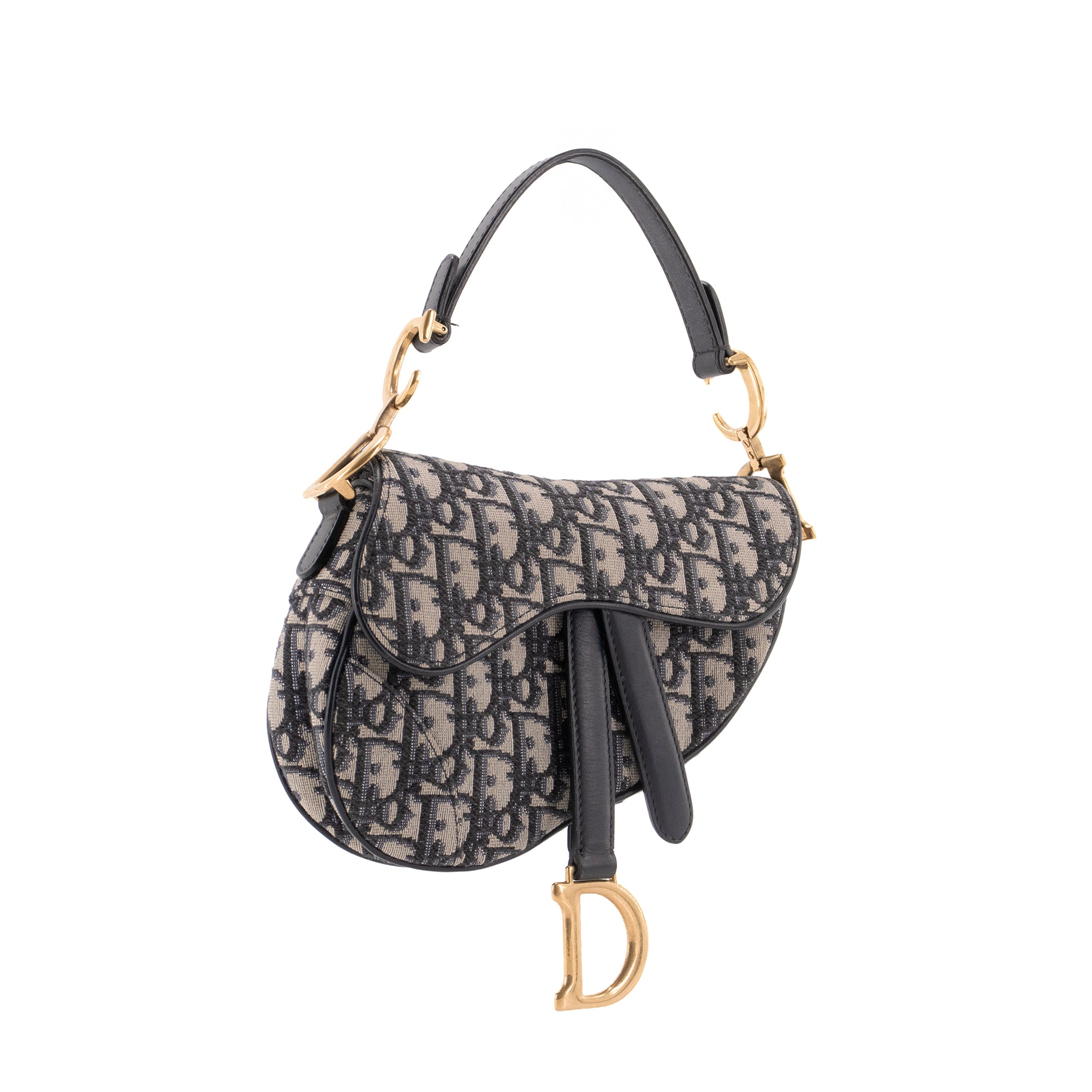 DIOR - Sac à main Saddle mini Dior en toile et cuir bleu marine