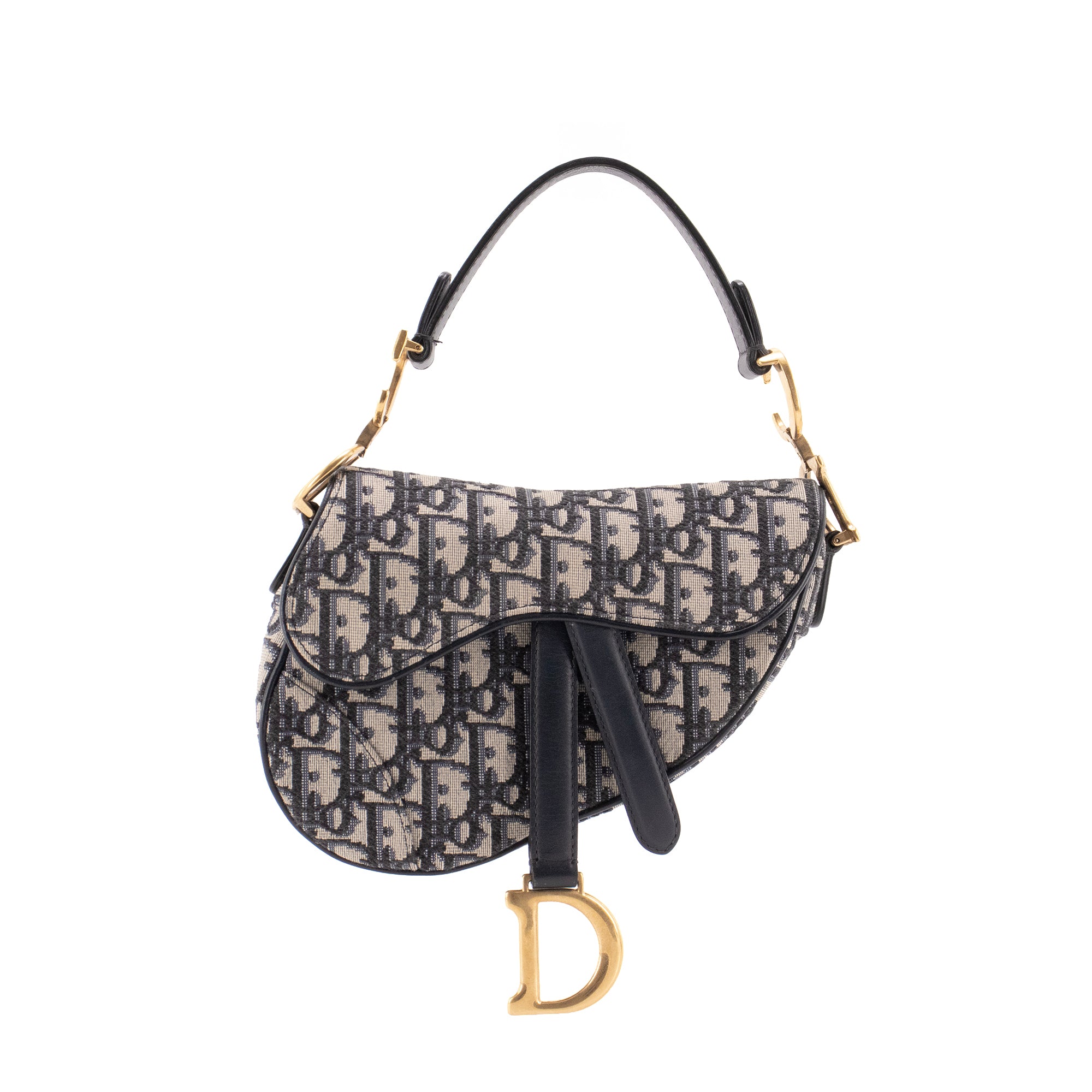 DIOR - Sac à main Saddle mini Dior en toile et cuir bleu marine