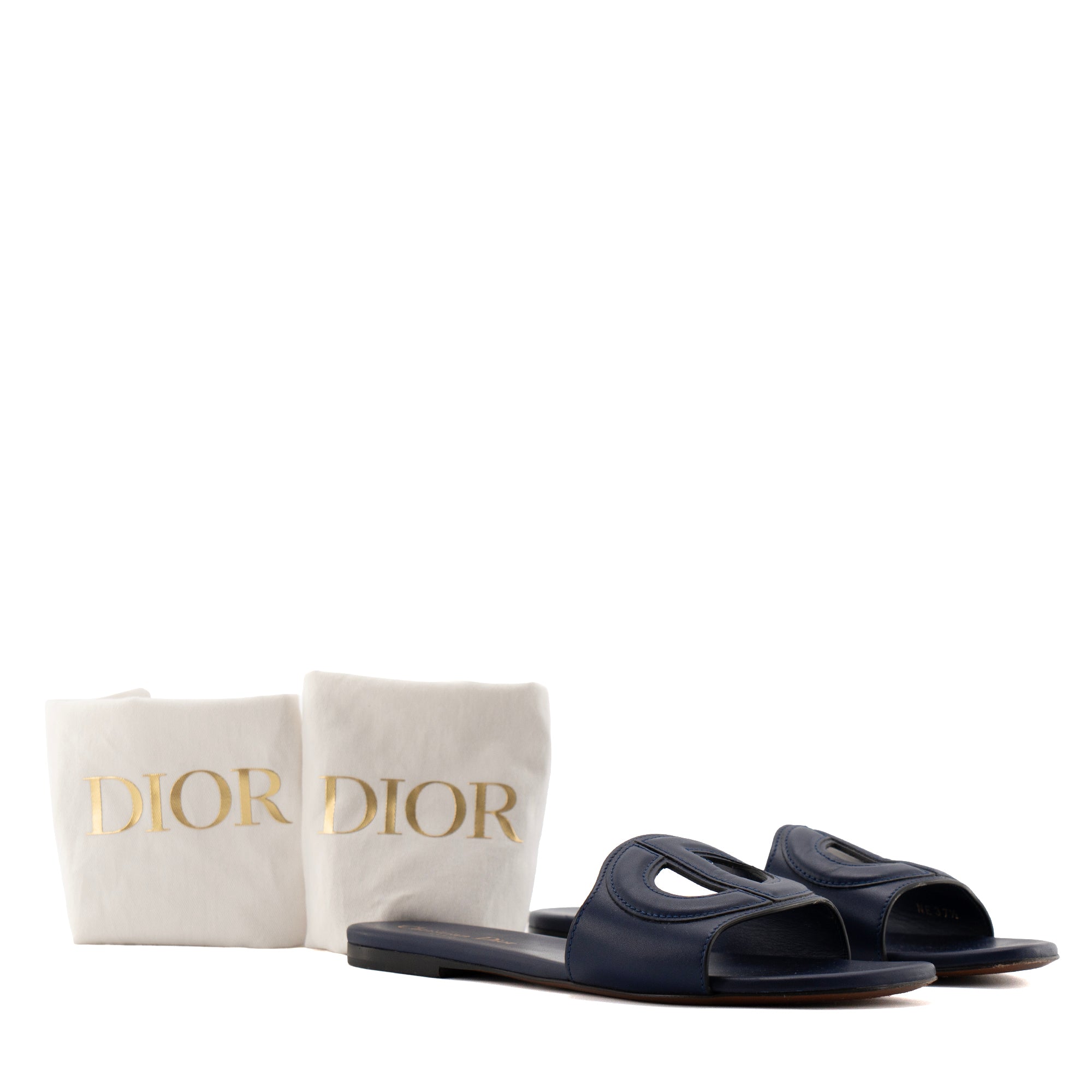 DIOR - Sandales D-Club Dior en cuir bleu marine (T37.5)