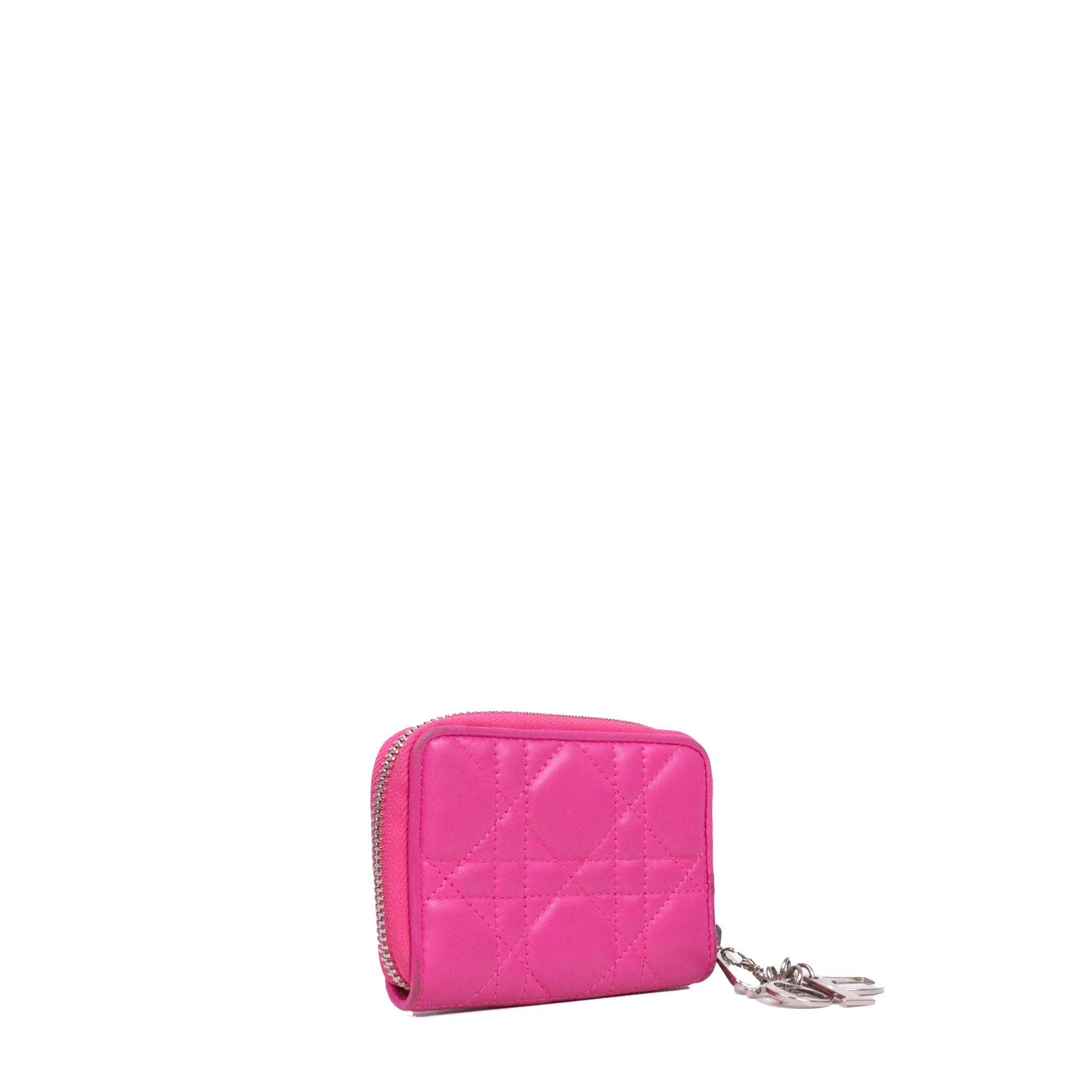 DIOR - Porte-monnaie Voyageur Lady Dior en cuir cannage rose