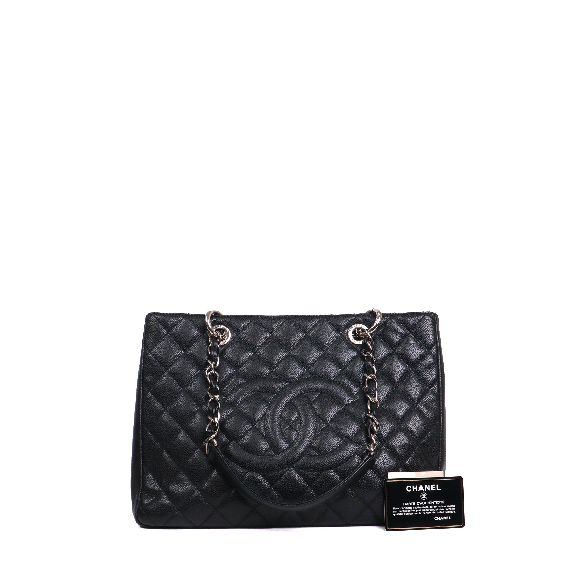 CHANEL - Sac cabas Shopping GST Chanel en cuir grainé noir