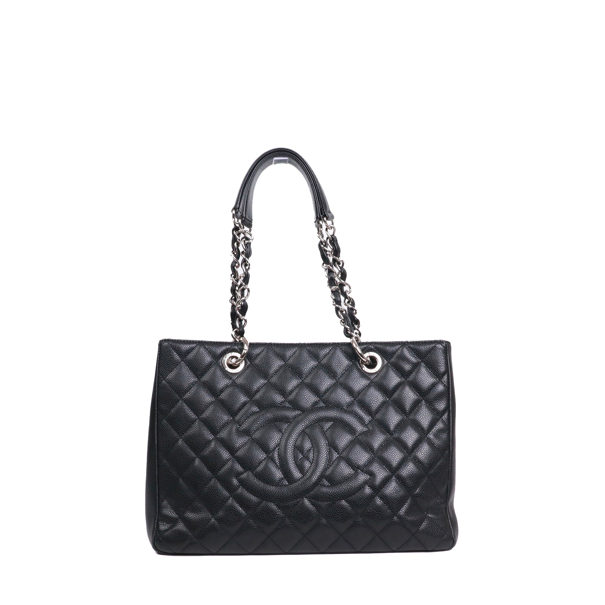 CHANEL - Sac cabas Shopping GST Chanel en cuir grainé noir