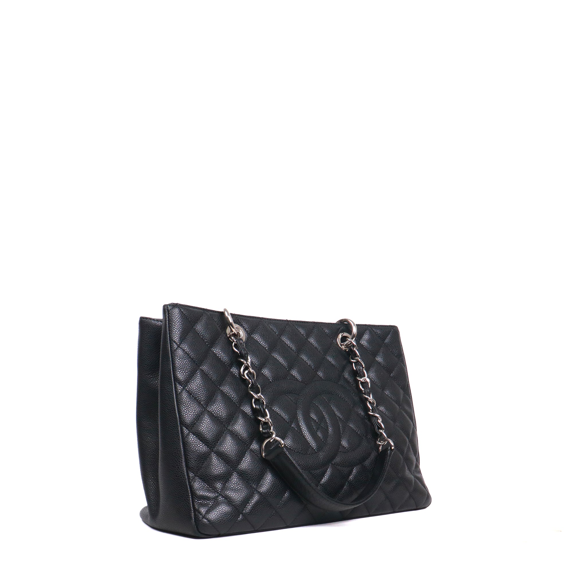 CHANEL - Sac cabas Shopping GST Chanel en cuir grainé noir
