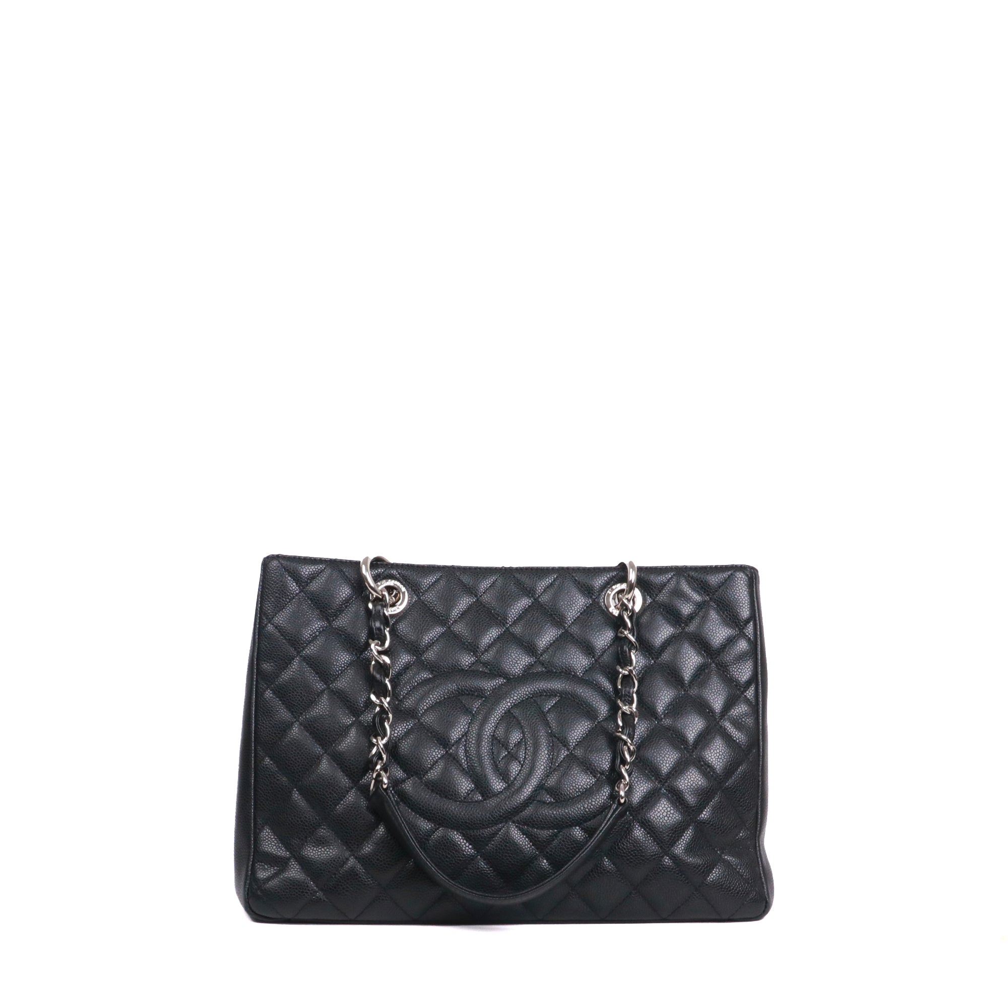 CHANEL - Sac cabas Shopping GST Chanel en cuir grainé noir
