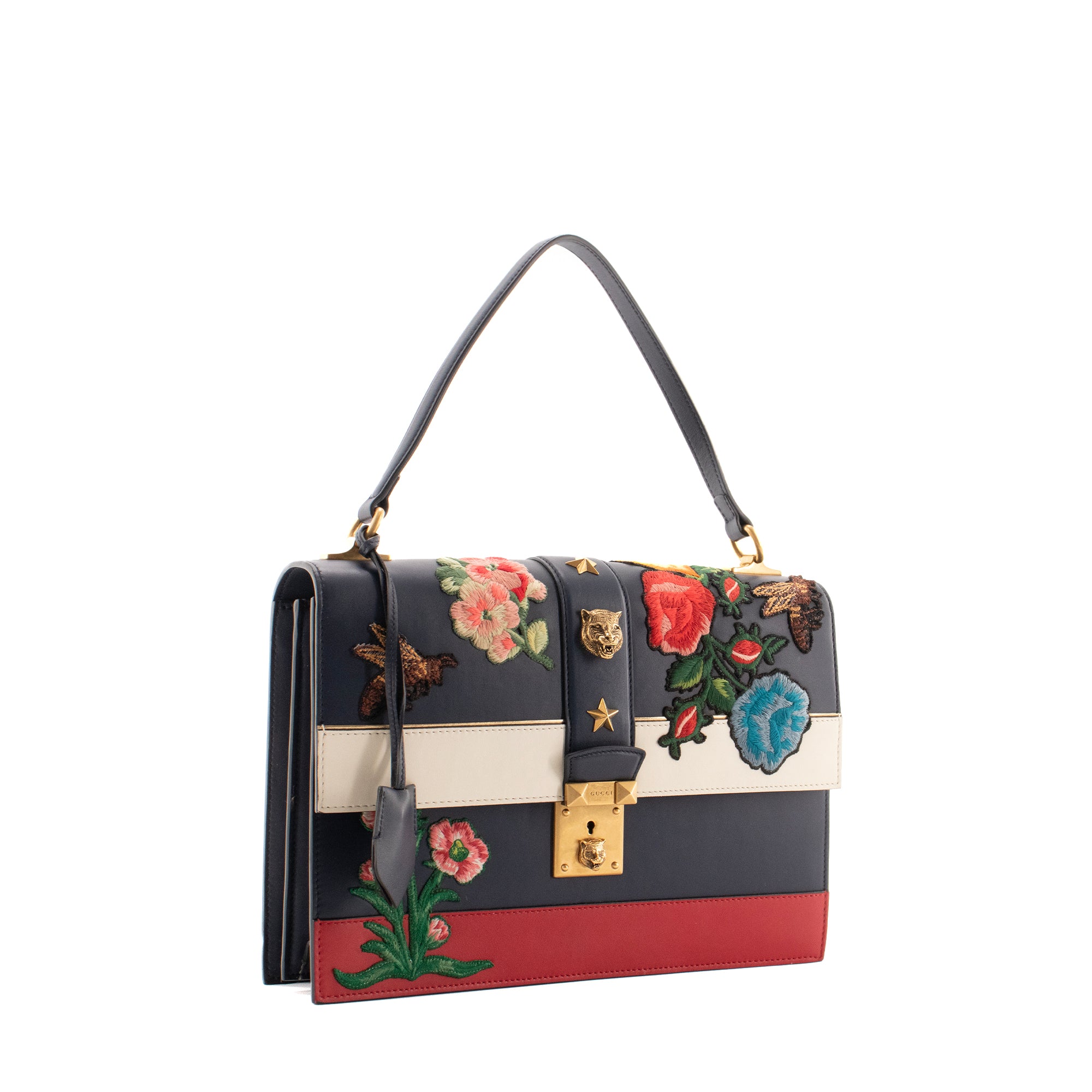 GUCCI - Sac à épaule Cat Lock Gucci en cuir orné de broderies