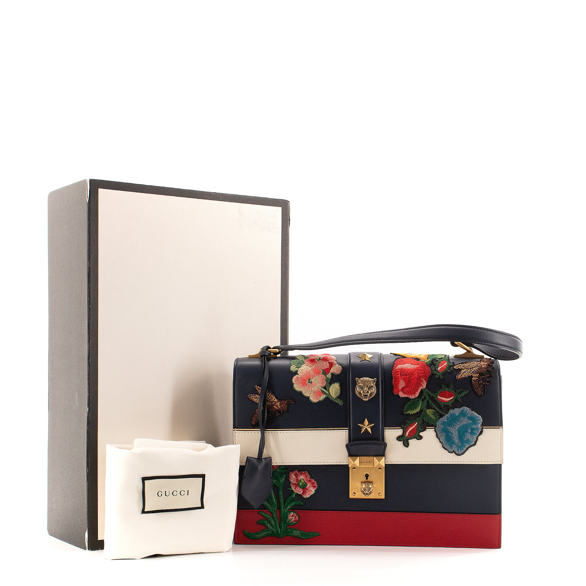 GUCCI - Sac à épaule Cat Lock Gucci en cuir orné de broderies