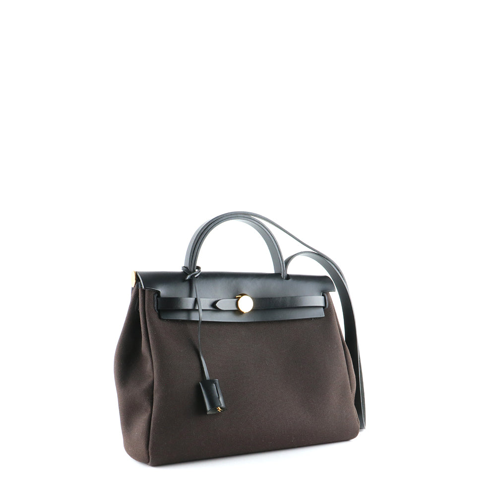 HERMÈS - Sac à main Herbag 31 Zip noir et marron
