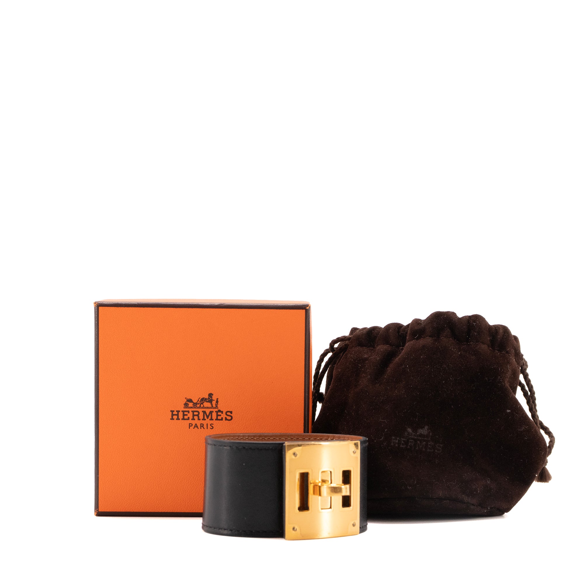 HERMÈS - Bracelet Kelly Dog Hermès en cuir noir