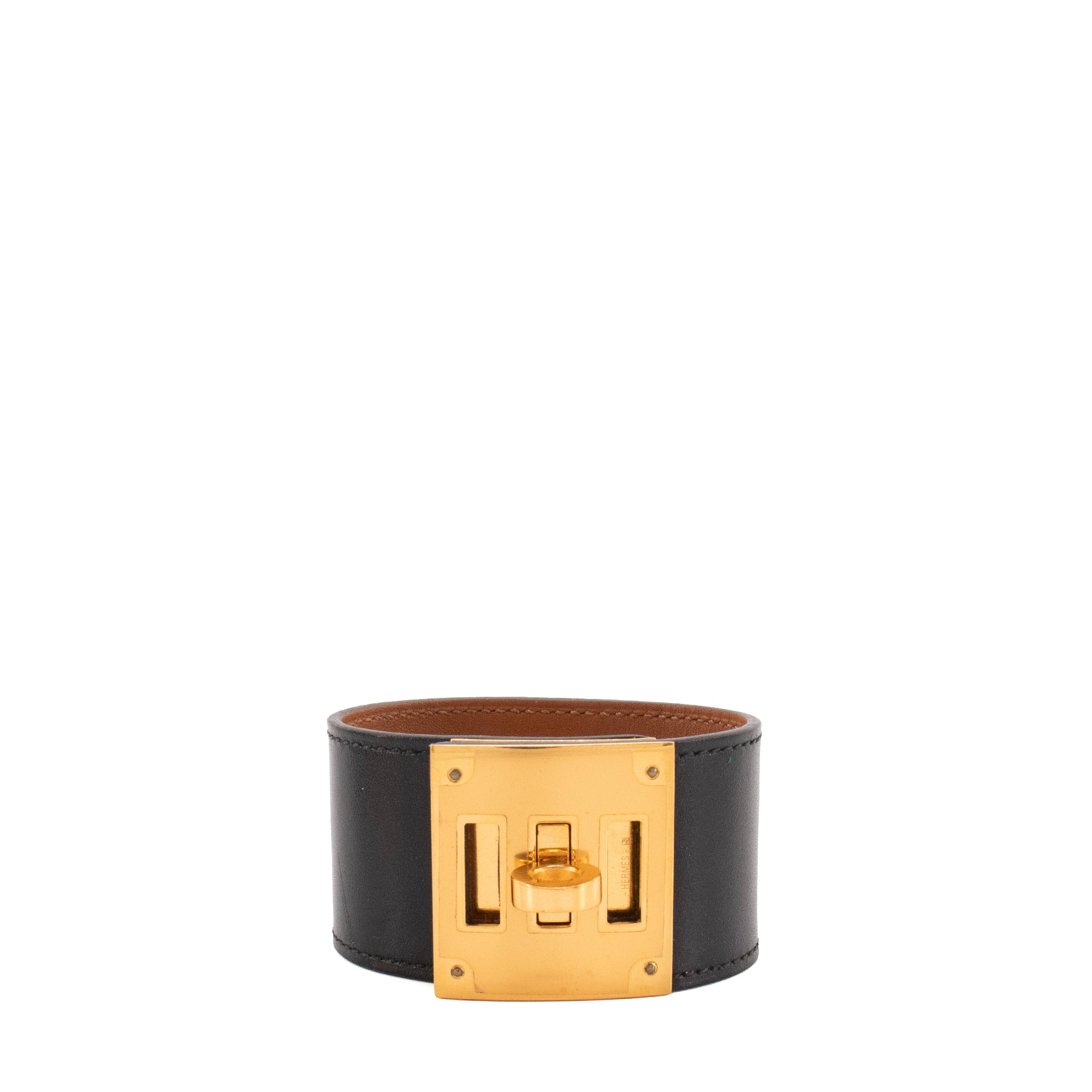 HERMÈS - Bracelet Kelly Dog Hermès en cuir noir