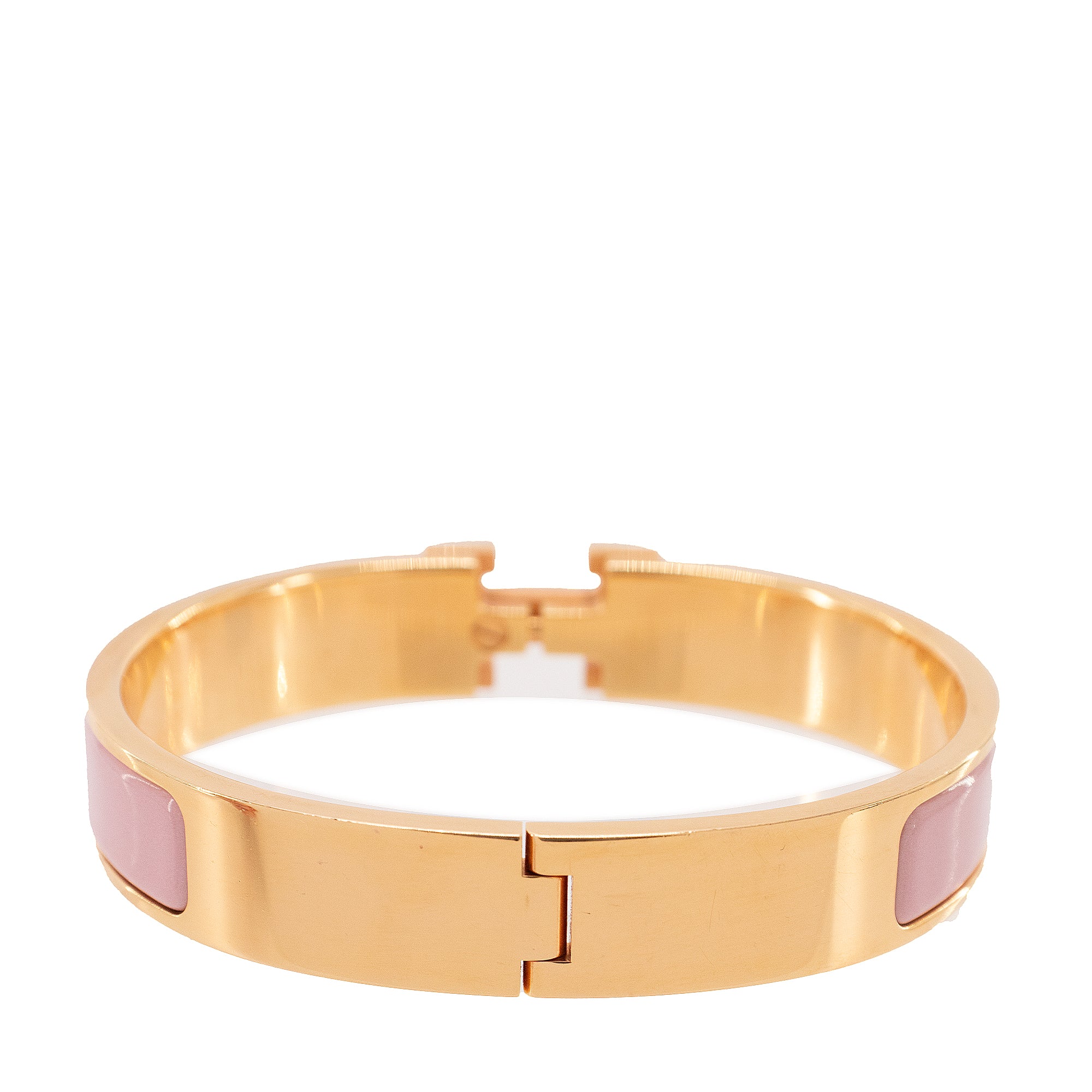HERMÈS - Bracelet Clic H Hermès en métal doré et émail rose (GM)