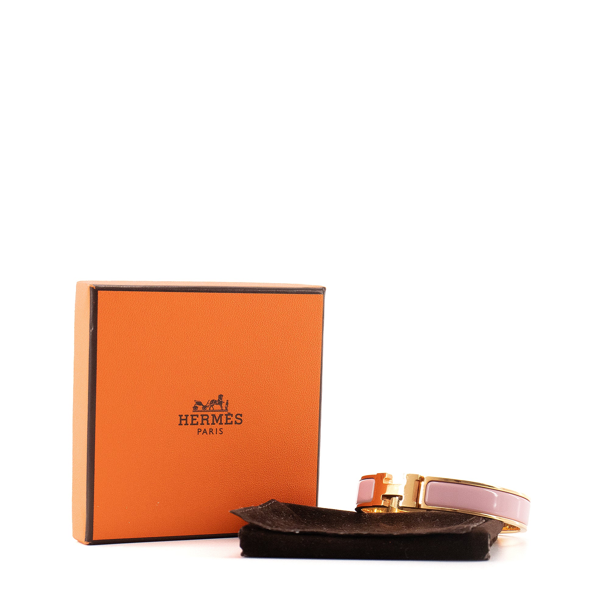 HERMÈS - Bracelet Clic H Hermès en métal doré et émail rose (GM)