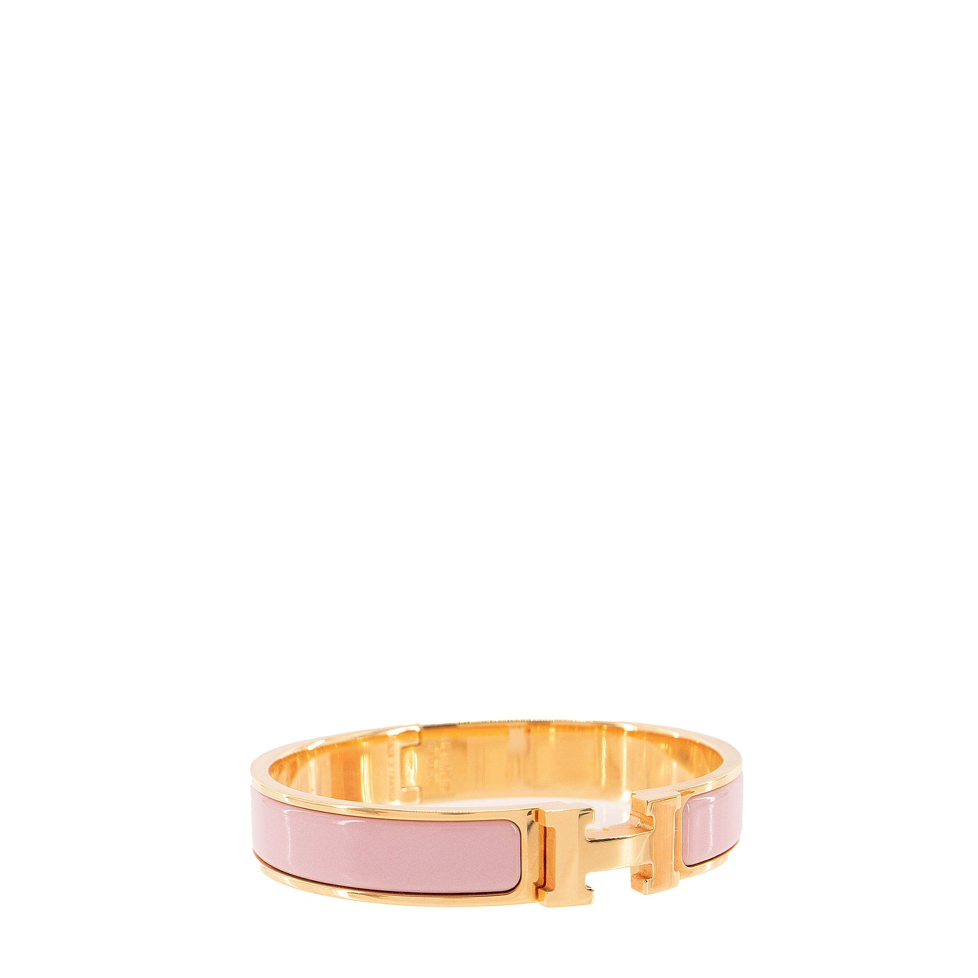 HERMÈS - Bracelet Clic H Hermès en métal doré et émail rose (GM)