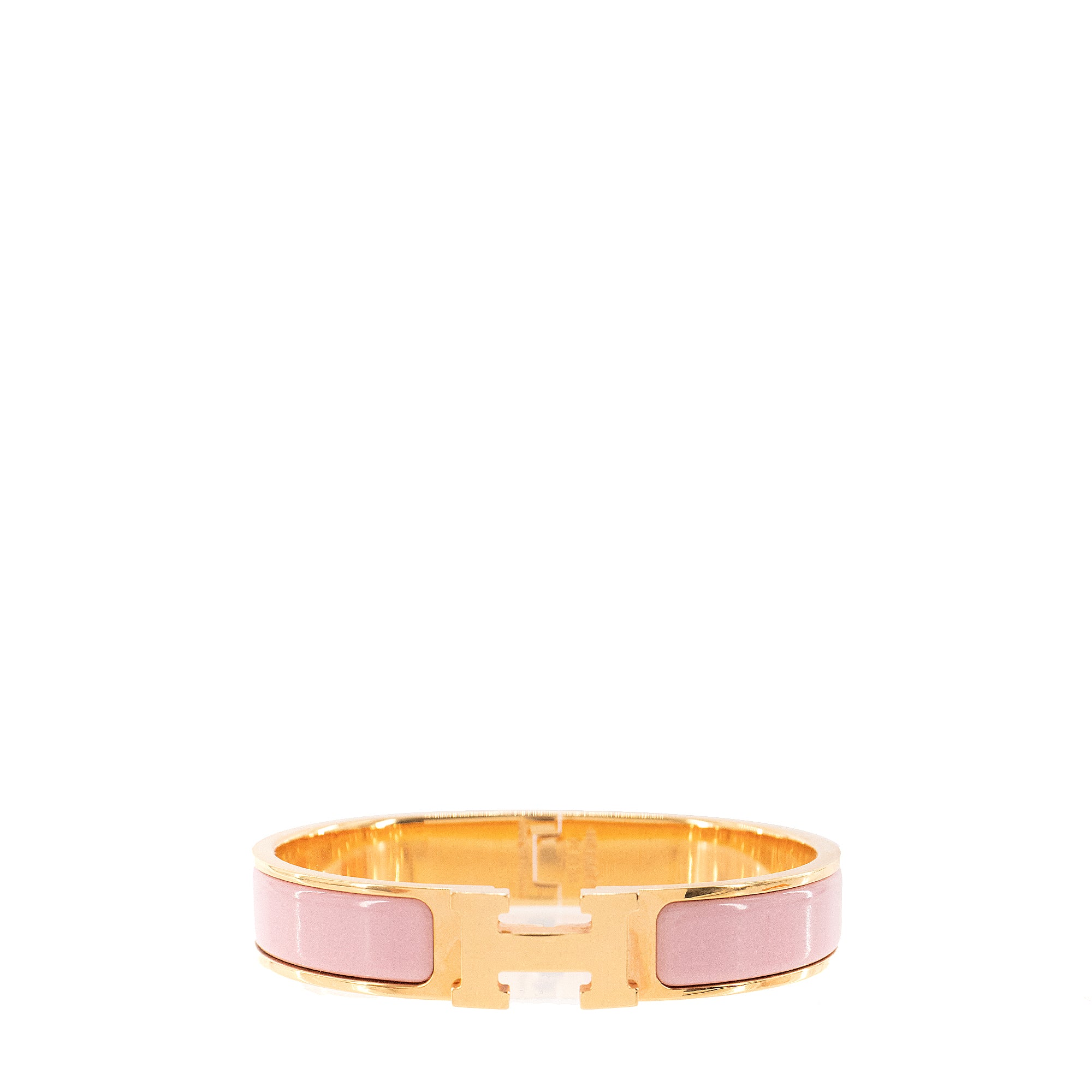 HERMÈS - Bracelet Clic H Hermès en métal doré et émail rose (GM)