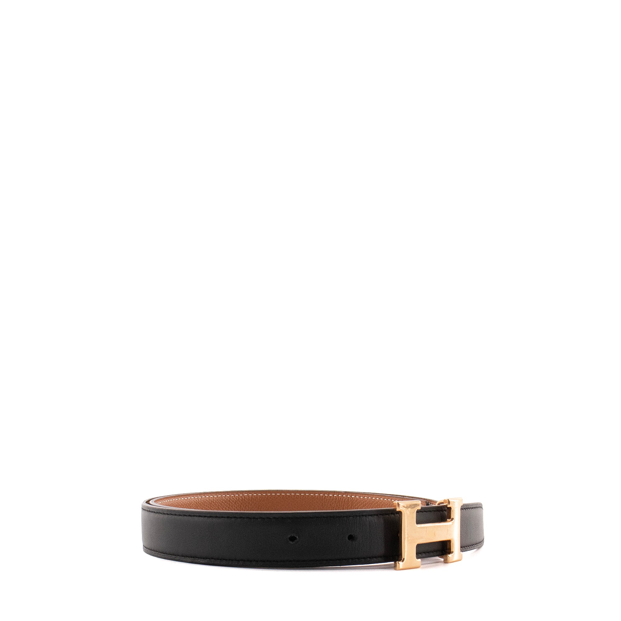 HERMÈS - Ceinture H réversible Hermès en cuir noir et marron (T80)