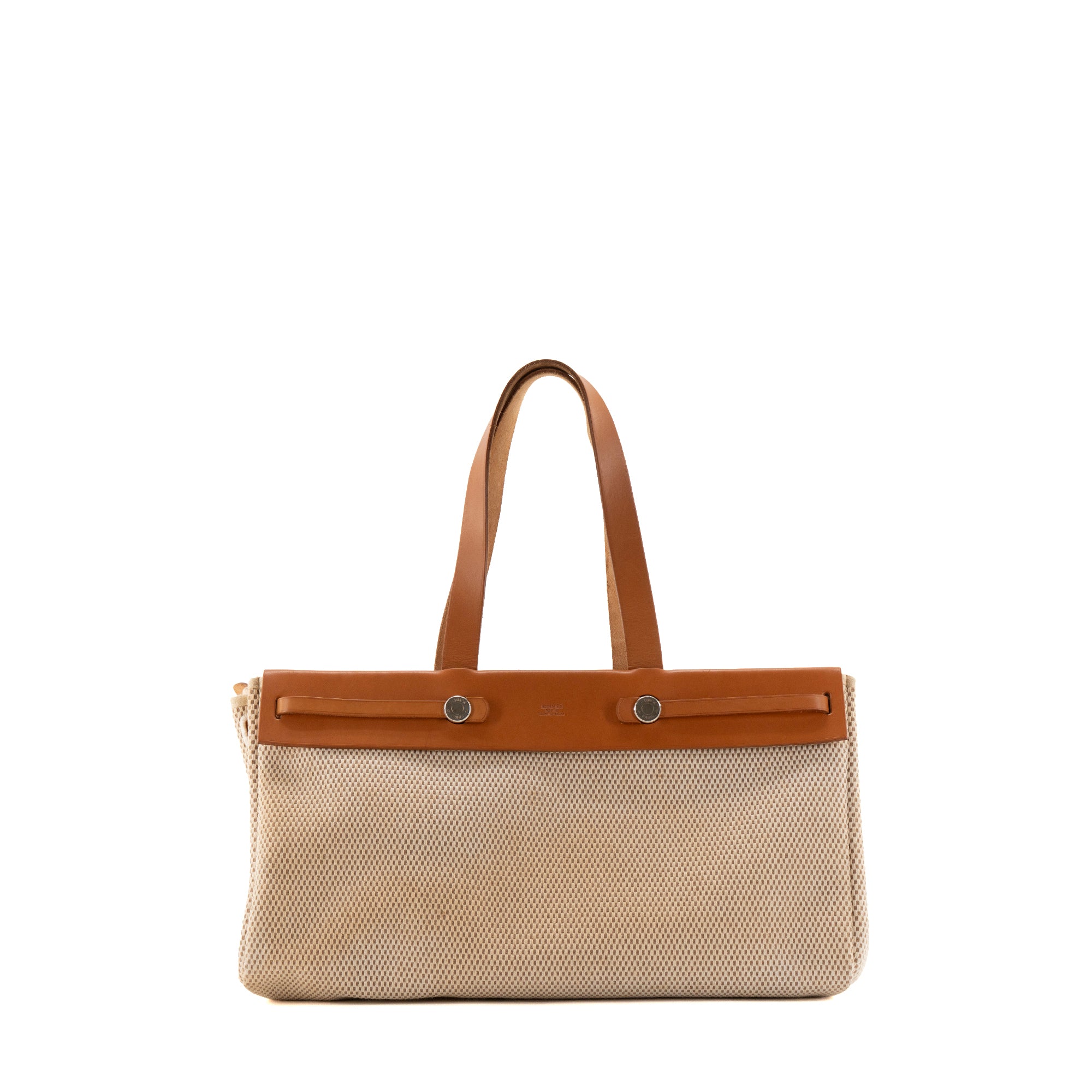 HERMÈS - Sac à main Herbag Cabas Hermès avec deux pochettes en toile beige vintage