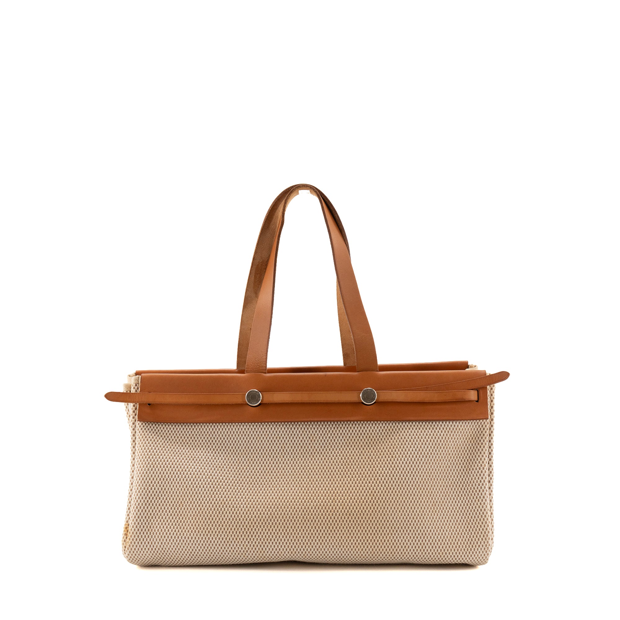 HERMÈS - Sac à main Herbag Cabas Hermès avec deux pochettes en toile beige vintage