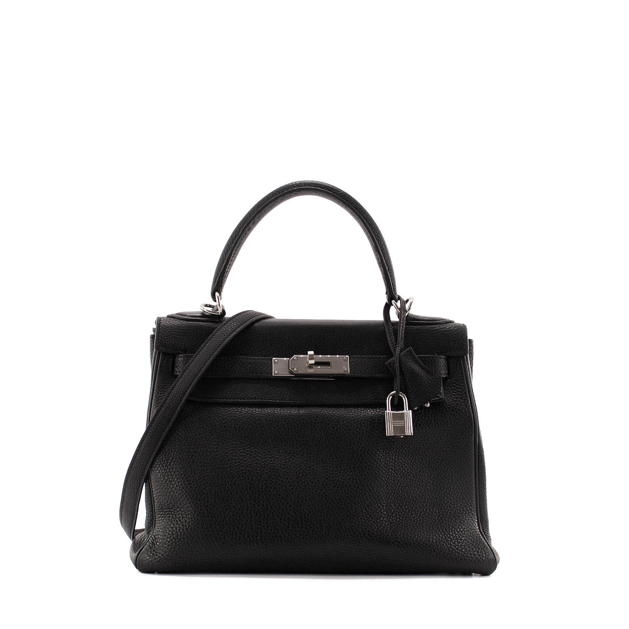 HERMÈS - Sac à main Kelly 28 Hermès en cuir clémence noir