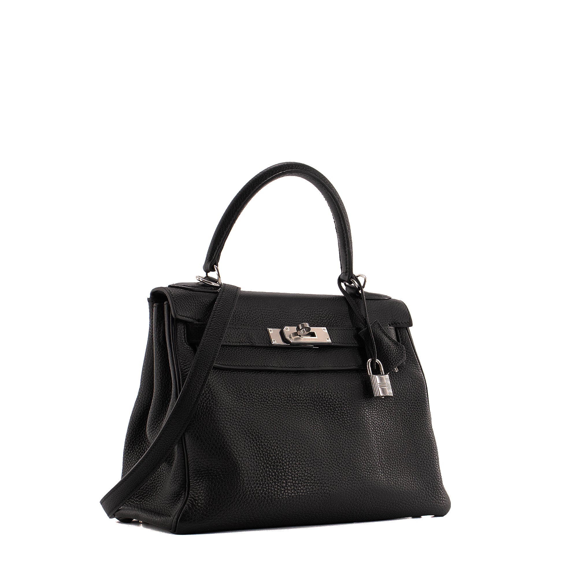 HERMÈS - Sac à main Kelly 28 Hermès en cuir clémence noir