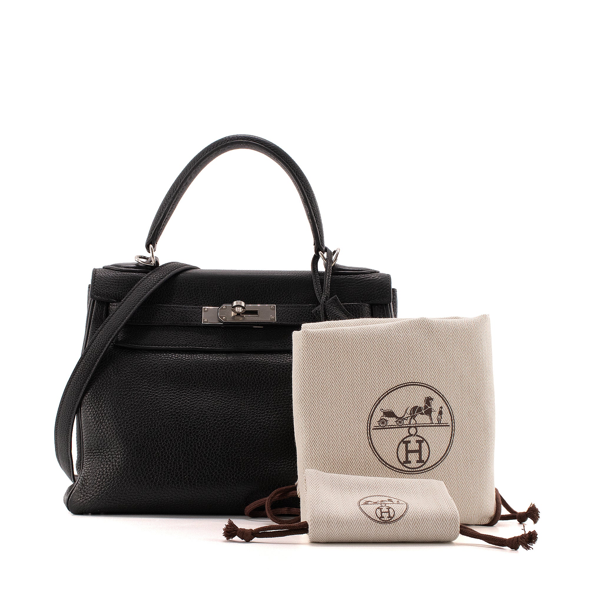 HERMÈS - Sac à main Kelly 28 Hermès en cuir clémence noir