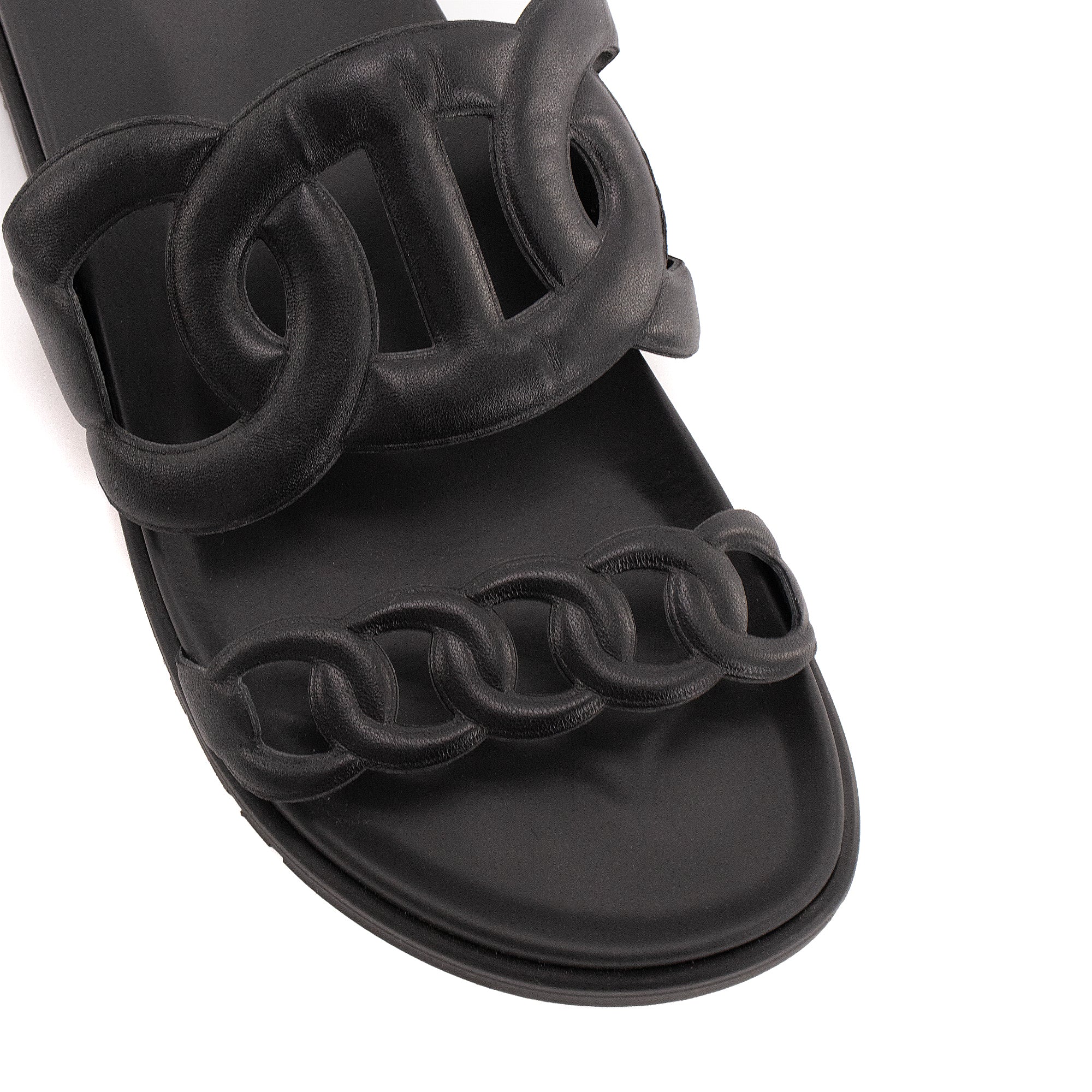HERMÈS - Sandales Extra Hermès en cuir lisse noir (T39)