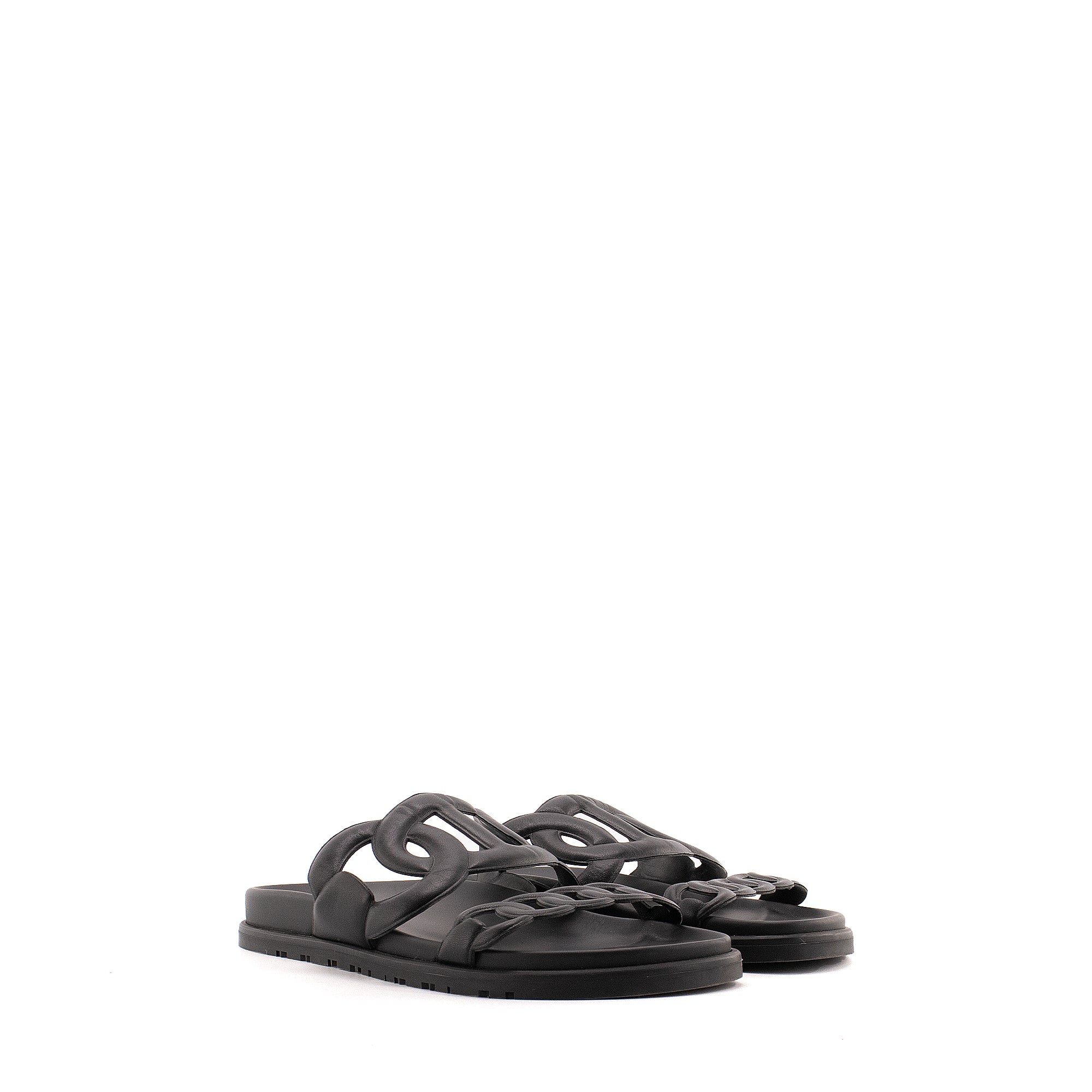 HERMÈS - Sandales Extra Hermès en cuir lisse noir (T39)
