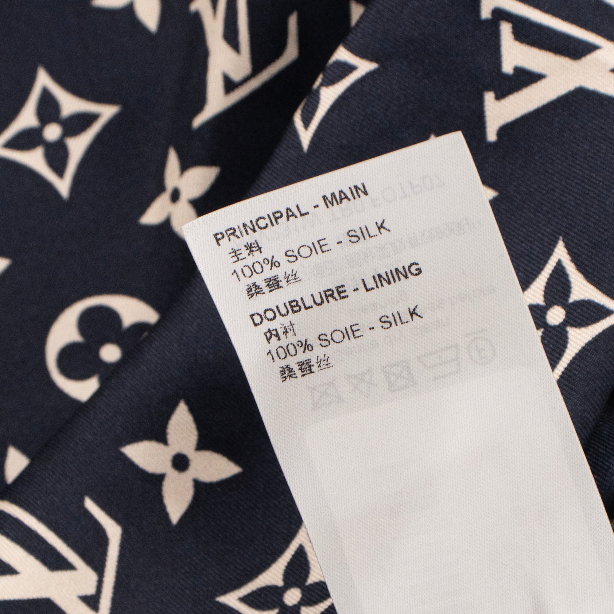 LOUIS VUITTON - Chemise de pyjama Monogram Louis Vuitton en soie bleu marine et blanche (T36)
