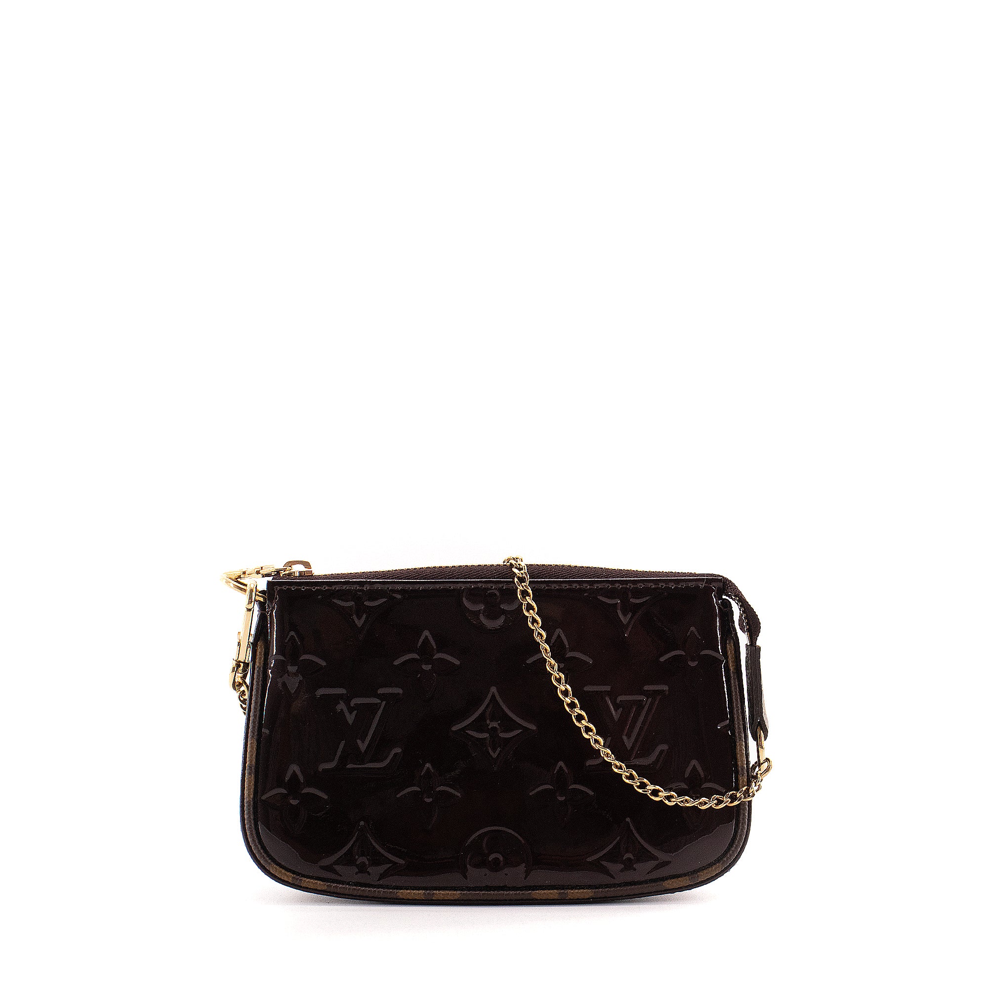 LOUIS VUITTON - Pochette Accessoire Mini Louis Vuitton en cuir verni bordeaux