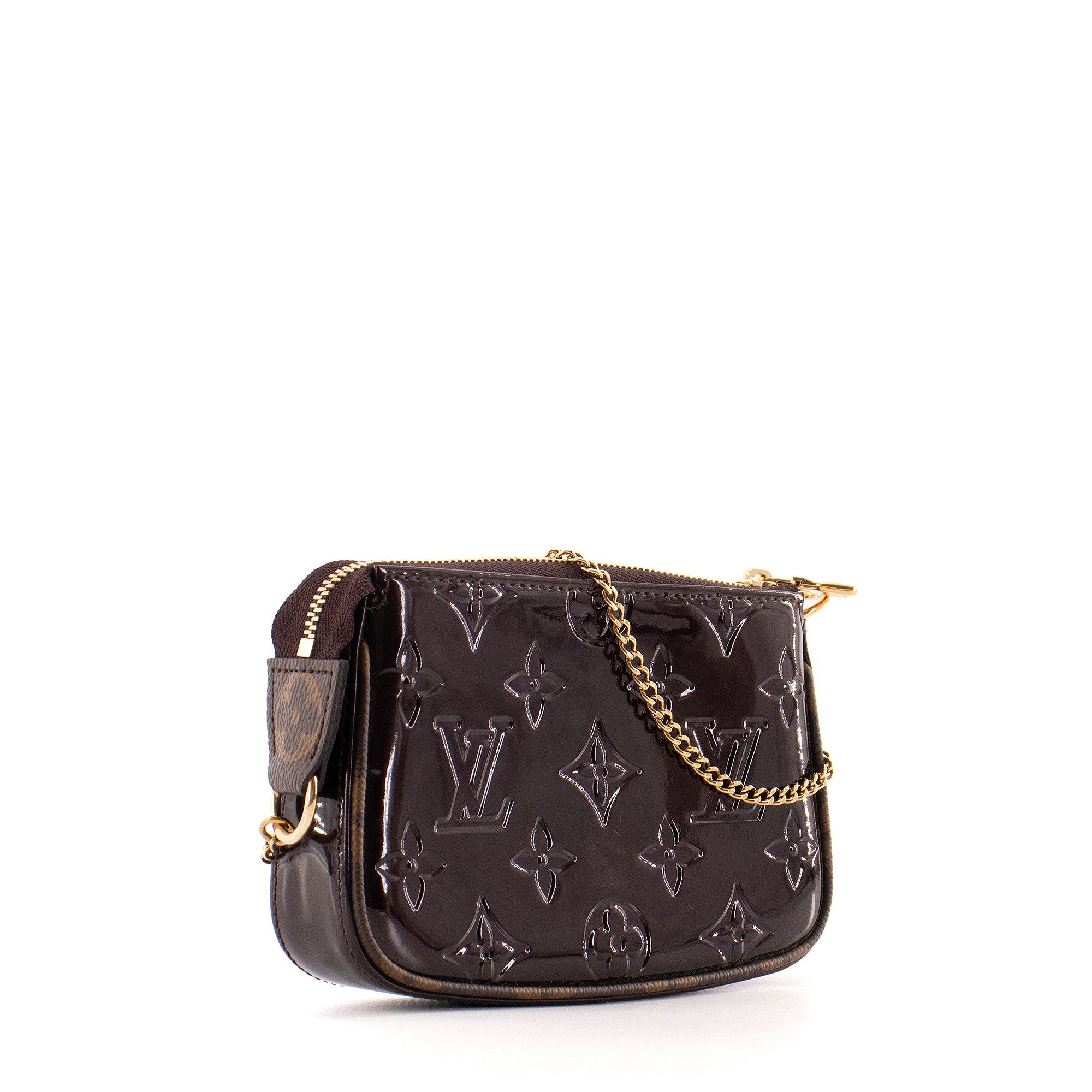 LOUIS VUITTON - Pochette Accessoire Mini Louis Vuitton en cuir verni bordeaux