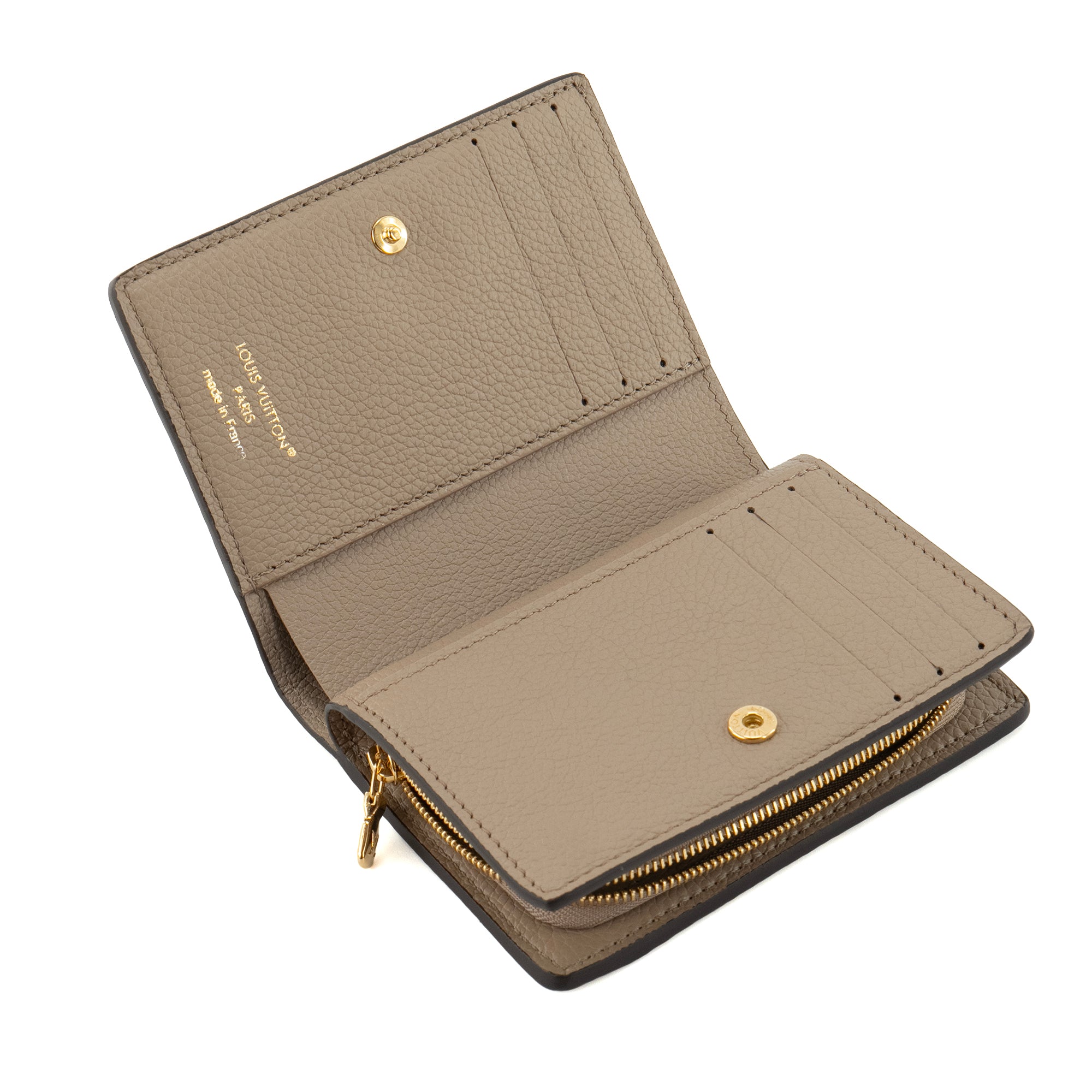 LOUIS VUITTON - Portefeuille Cléa Louis Vuitton en cuir empreinte monogram taupe