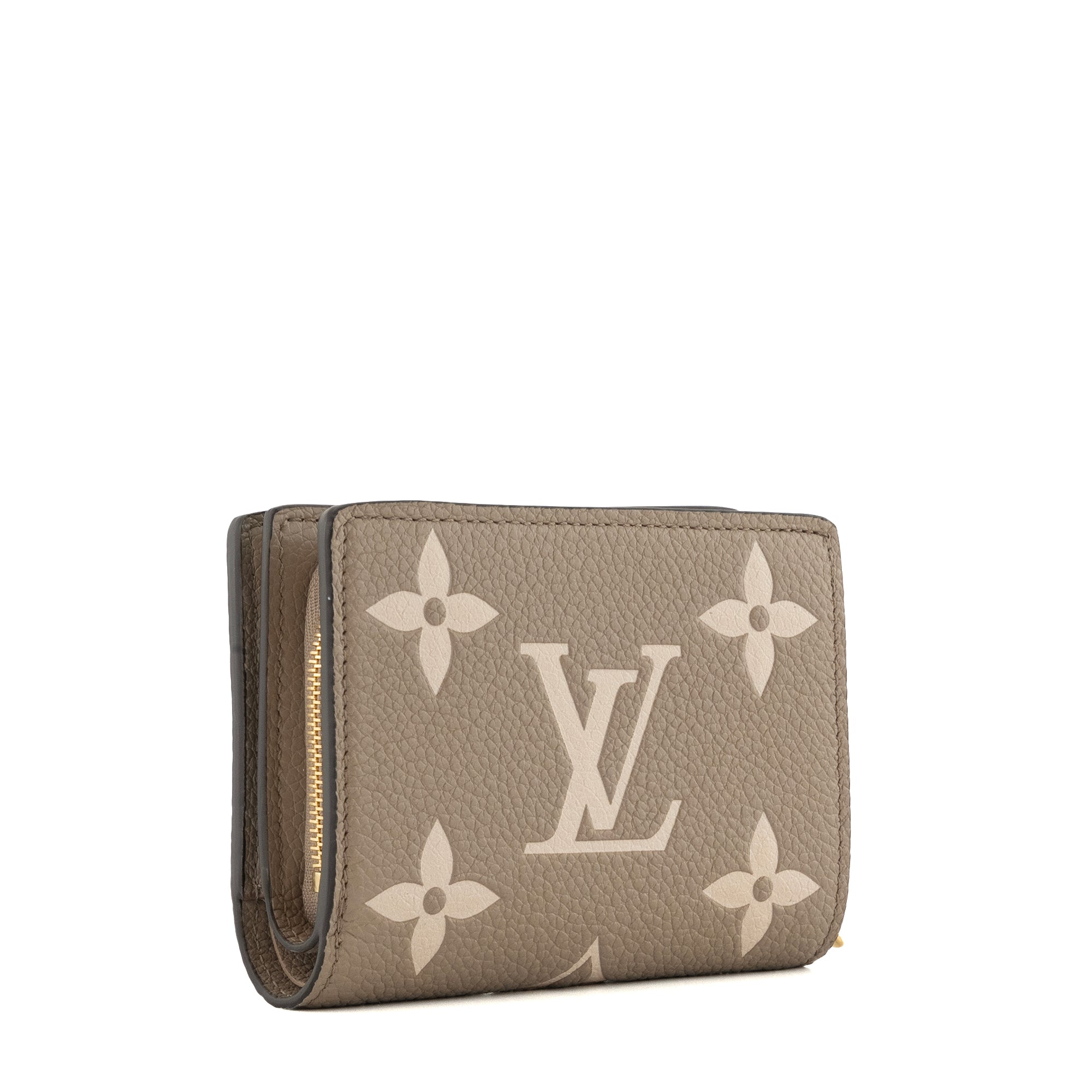LOUIS VUITTON - Portefeuille Cléa Louis Vuitton en cuir empreinte monogram taupe