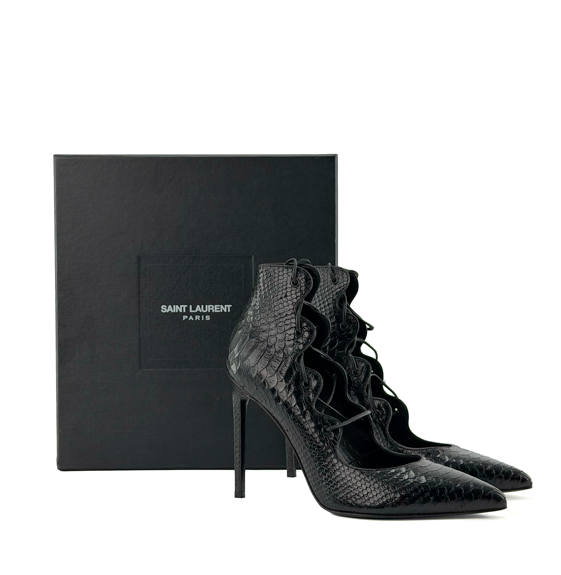 SAINT LAURENT - Escarpins à talon Saint Laurent en cuir effet python (T37,5)