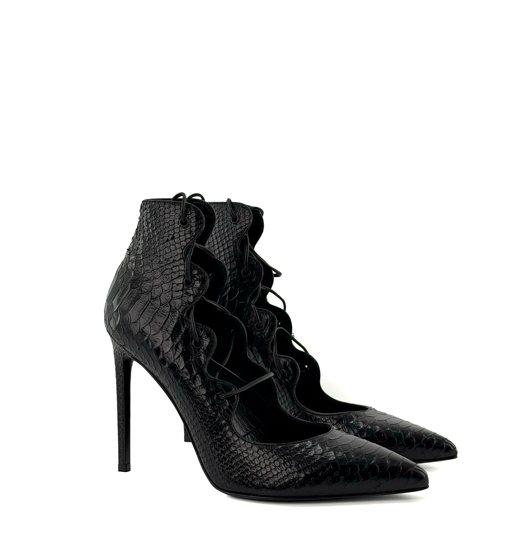SAINT LAURENT - Escarpins à talon Saint Laurent en cuir effet python (T37,5)